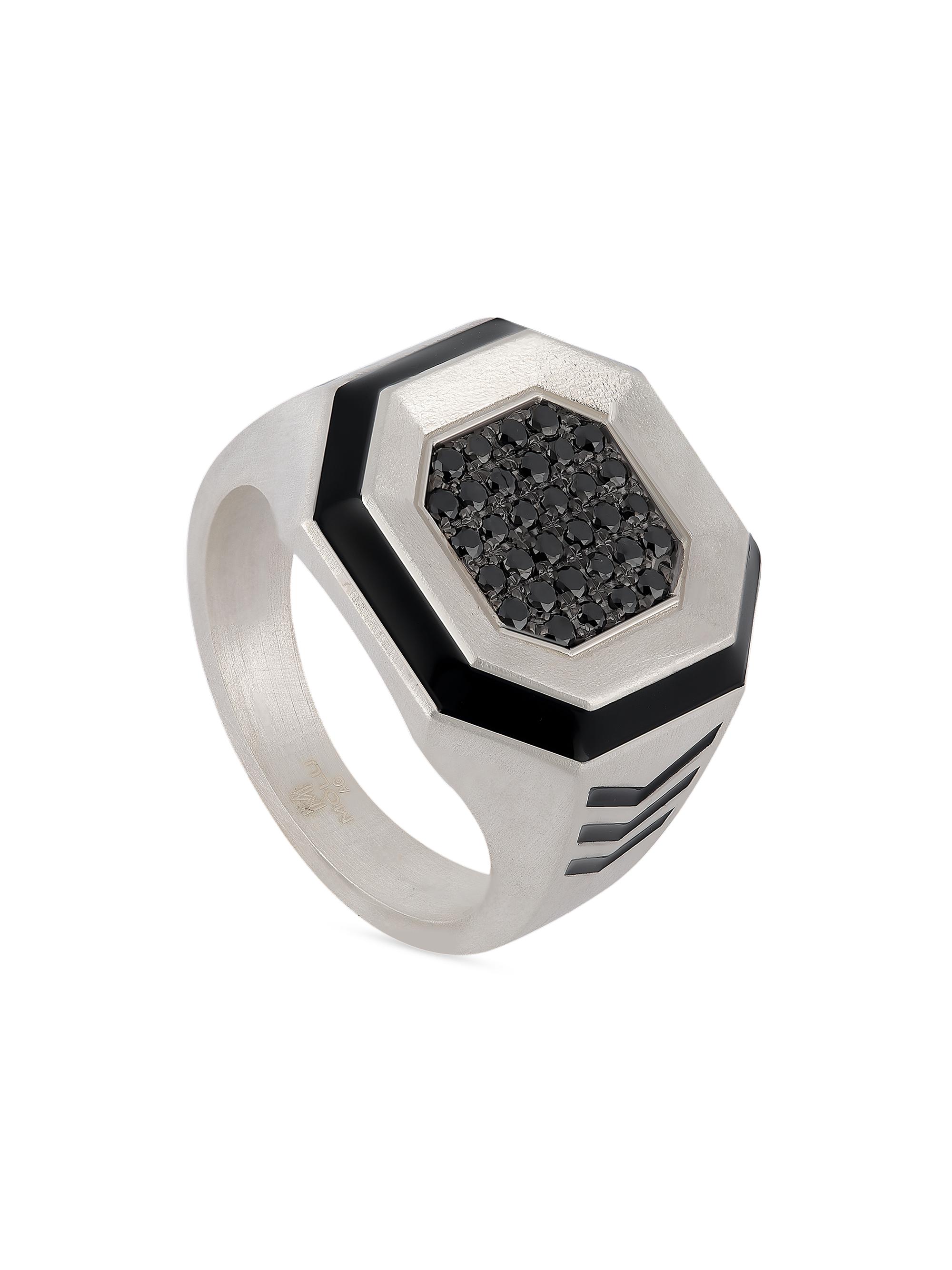 Molu Women's Guard Of Men Sterling Silver, 0.39 TCW Black Diamond & Enamel Ring - Silver