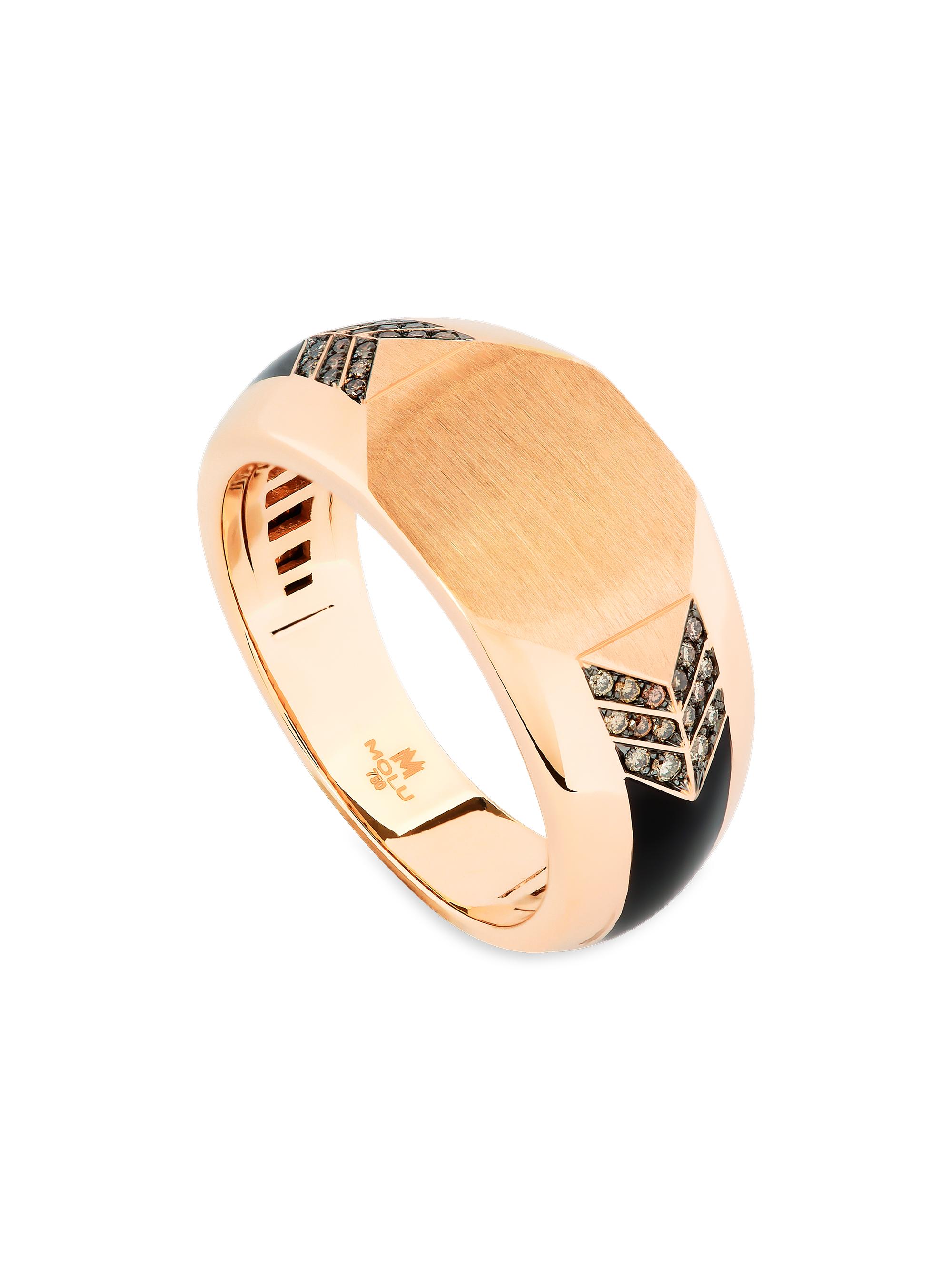 Molu Men's Guard Of Men 18K Rose Gold, Enamel & 0.15 TCW Diamond Ring - Rose Gold