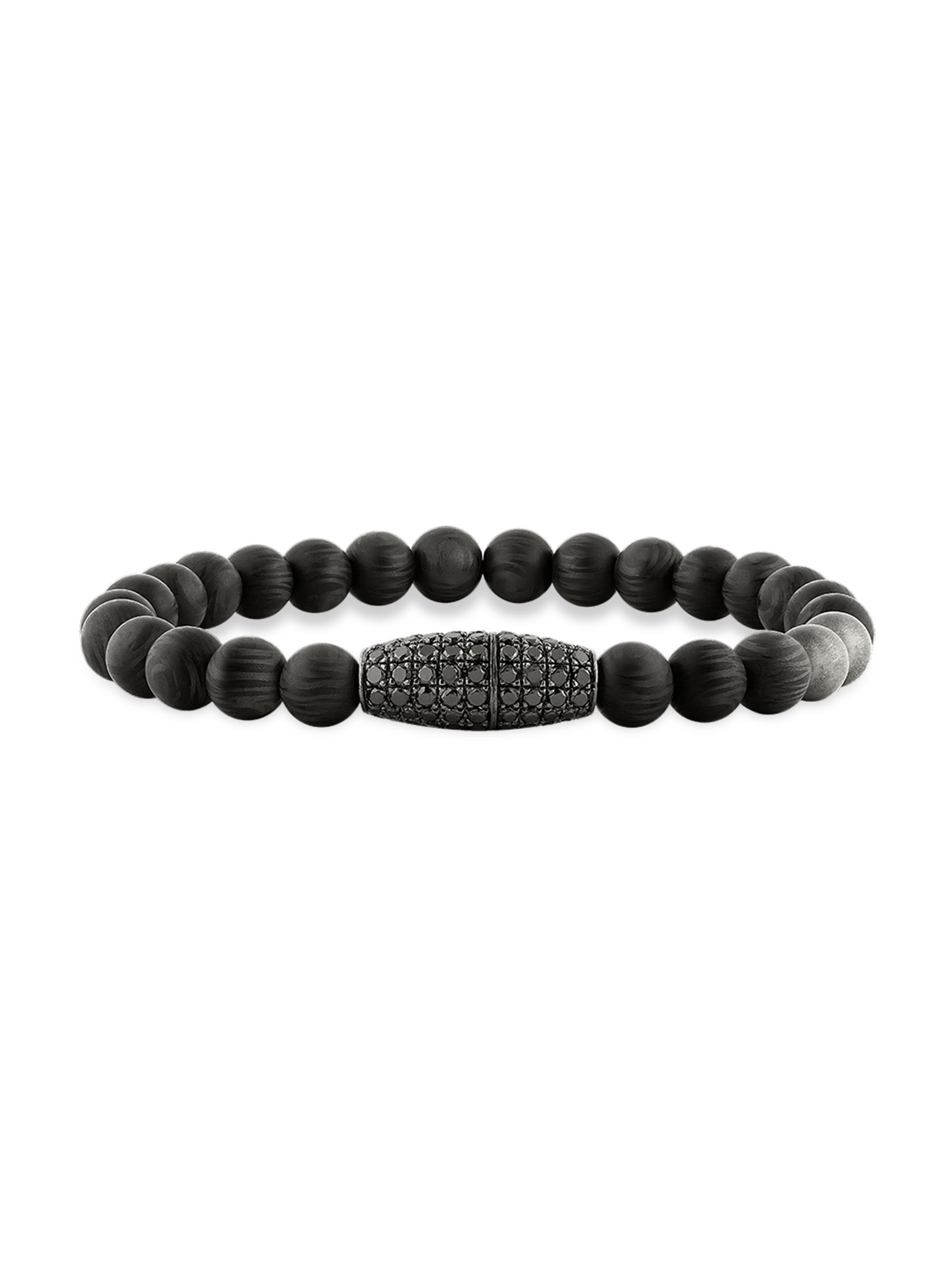 Molu Men's Guard Of Men Carbon Fiber, Sterling Silver & 1.39 TCW Diamond Beaded Bracelet - Silver