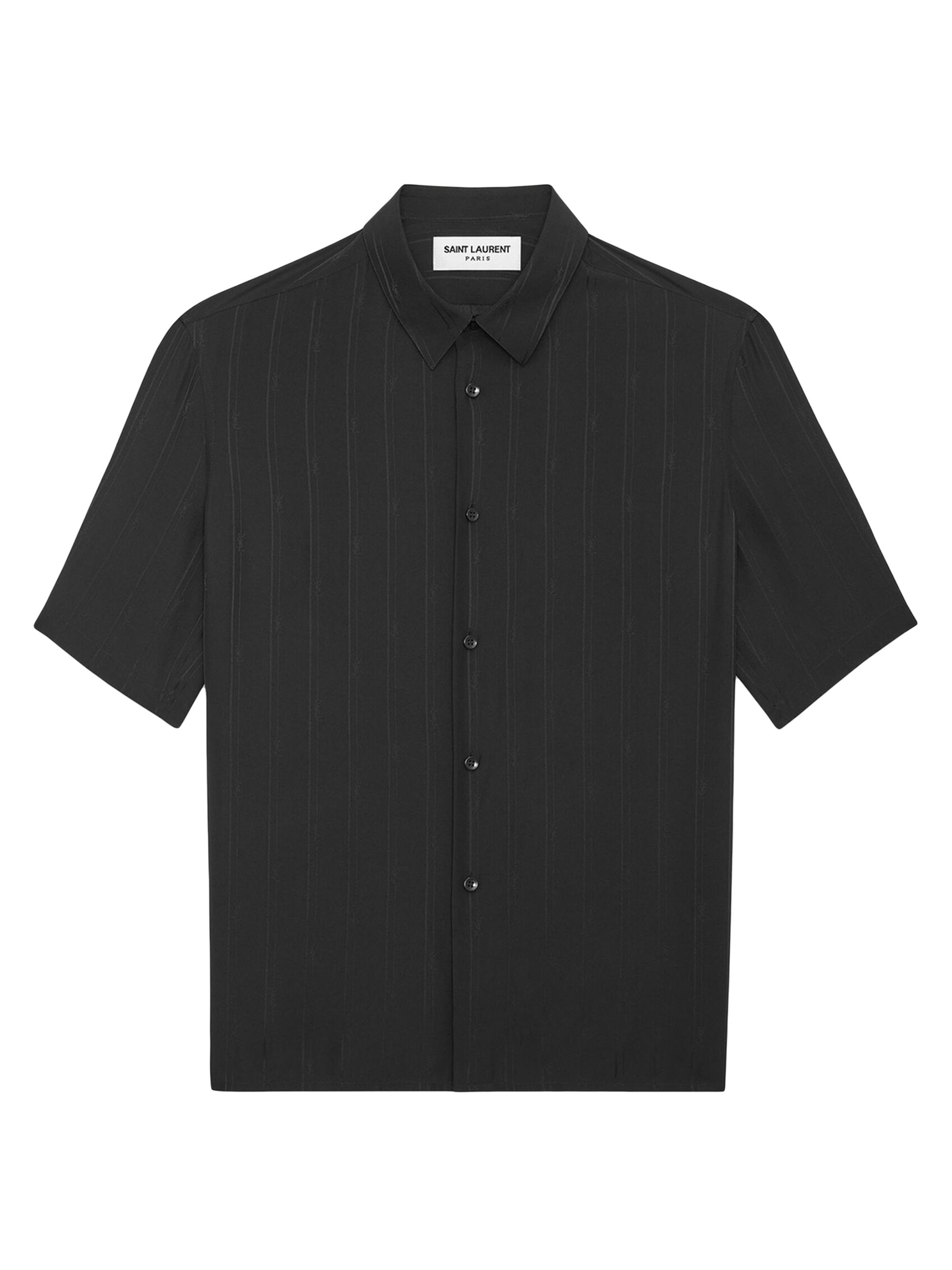 Saint Laurent Shirt in Matte and Shiny Cassandre Striped Silk