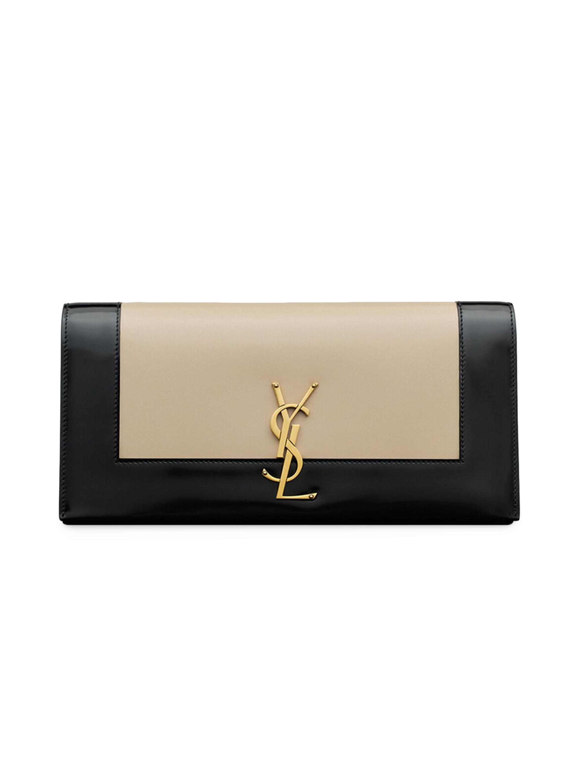 Saint Laurent Women's Kate Clutch In Smooth And Shiny Leather - Desert Sand Black