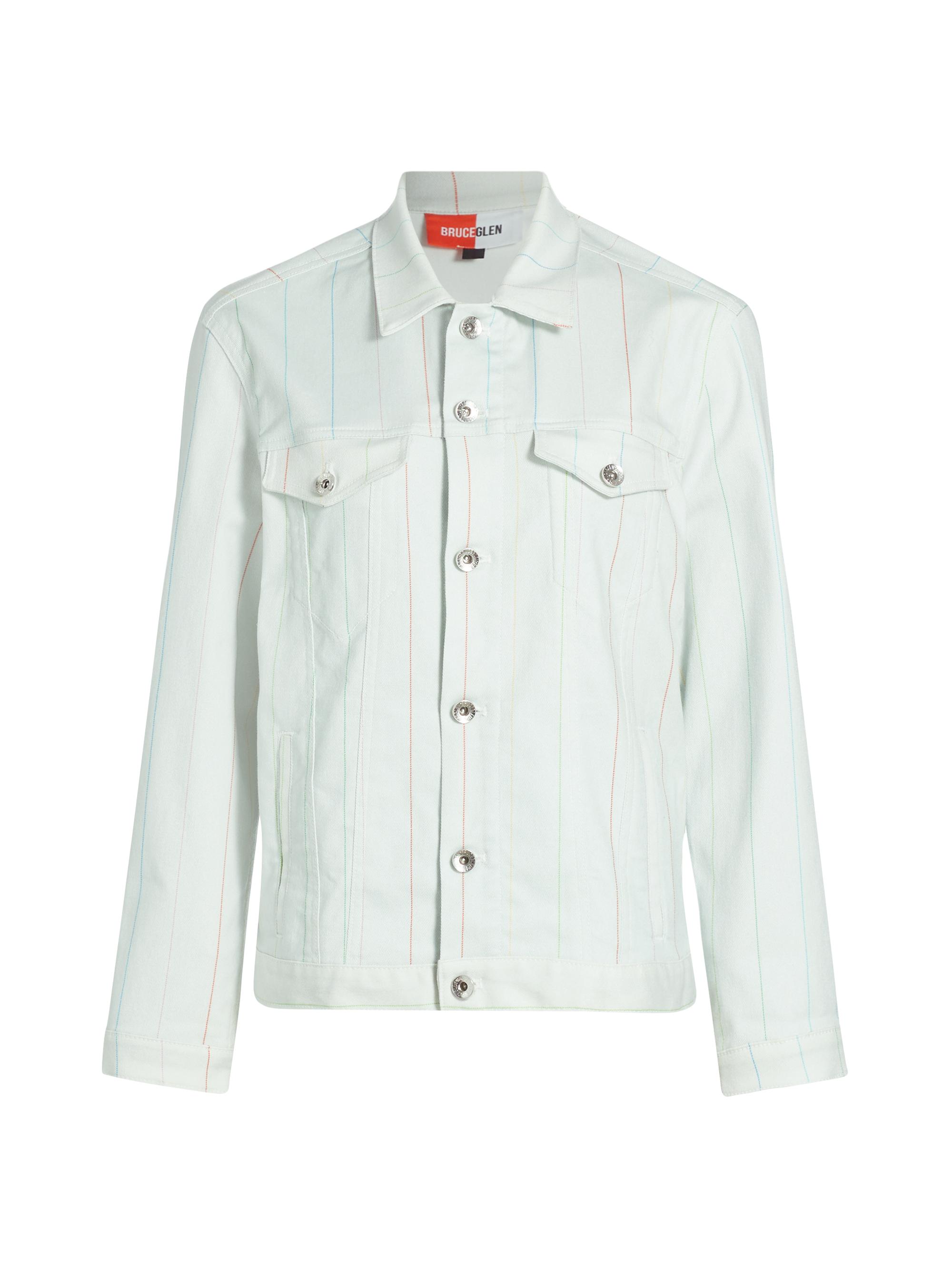 BruceGlen Women's Printed Stretch Denim Jacket - White Pinstripe