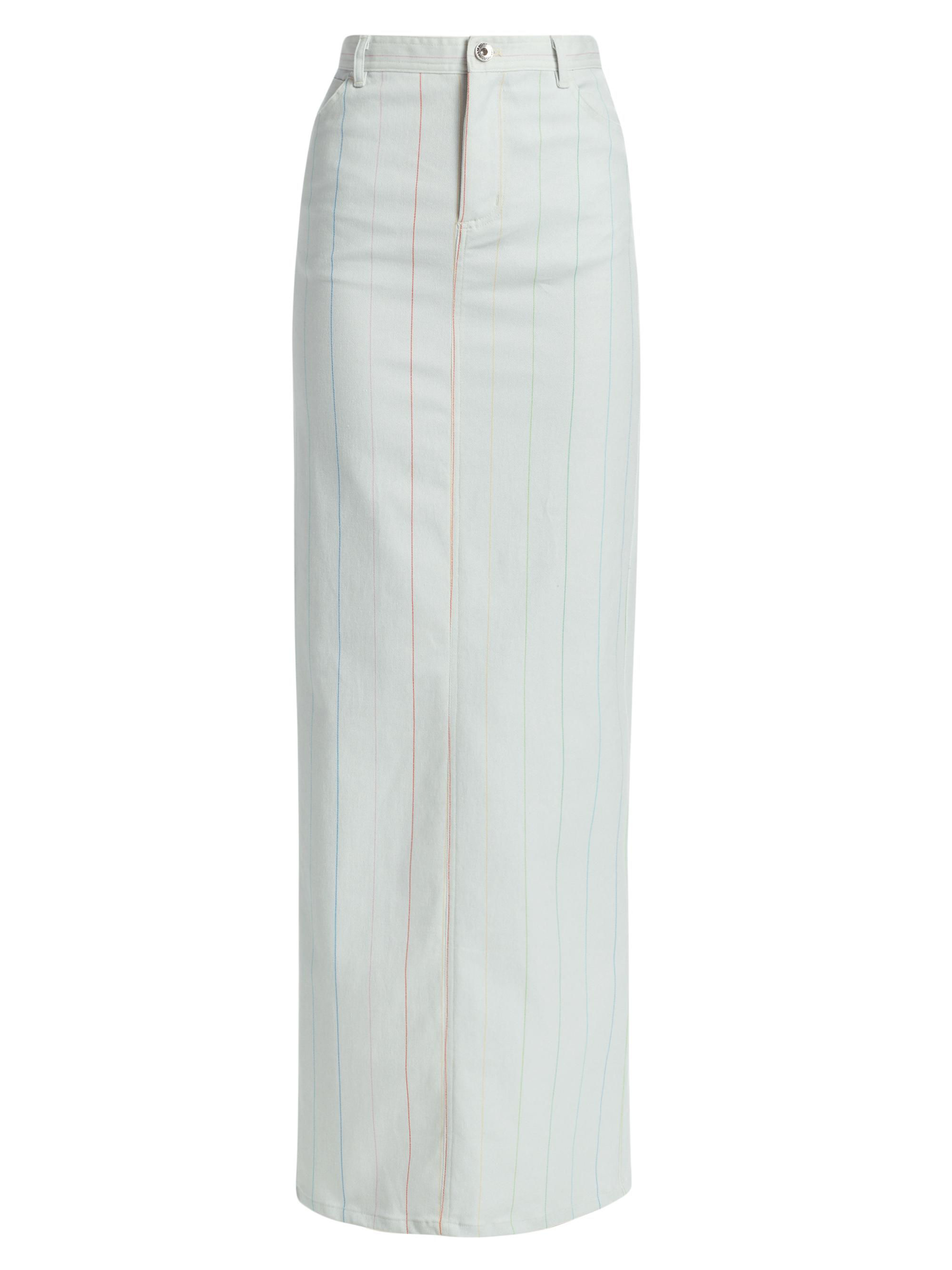 BruceGlen Women's Fitted High-Waist Maxi Skirt - White Pinstripe