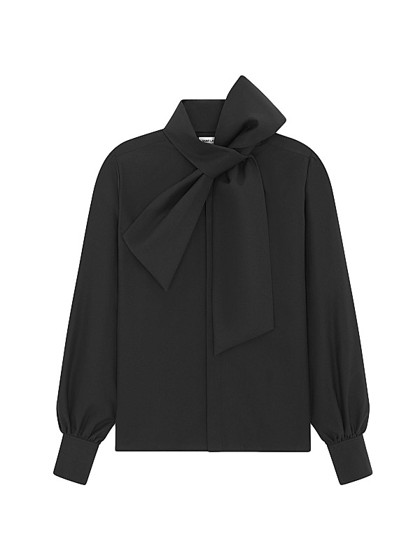Shop Saint Laurent Lavallière-neck Blouse In Cotton Poplin Shop Saint Laurent Lavallière-neck Blouse In Cotton Poplin