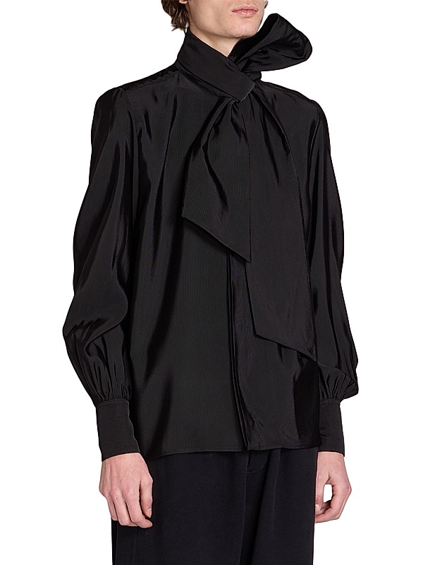 Shop Saint Laurent Lavallière-neck Blouse In Cotton Poplin Shop Saint Laurent Lavallière-neck Blouse In Cotton Poplin