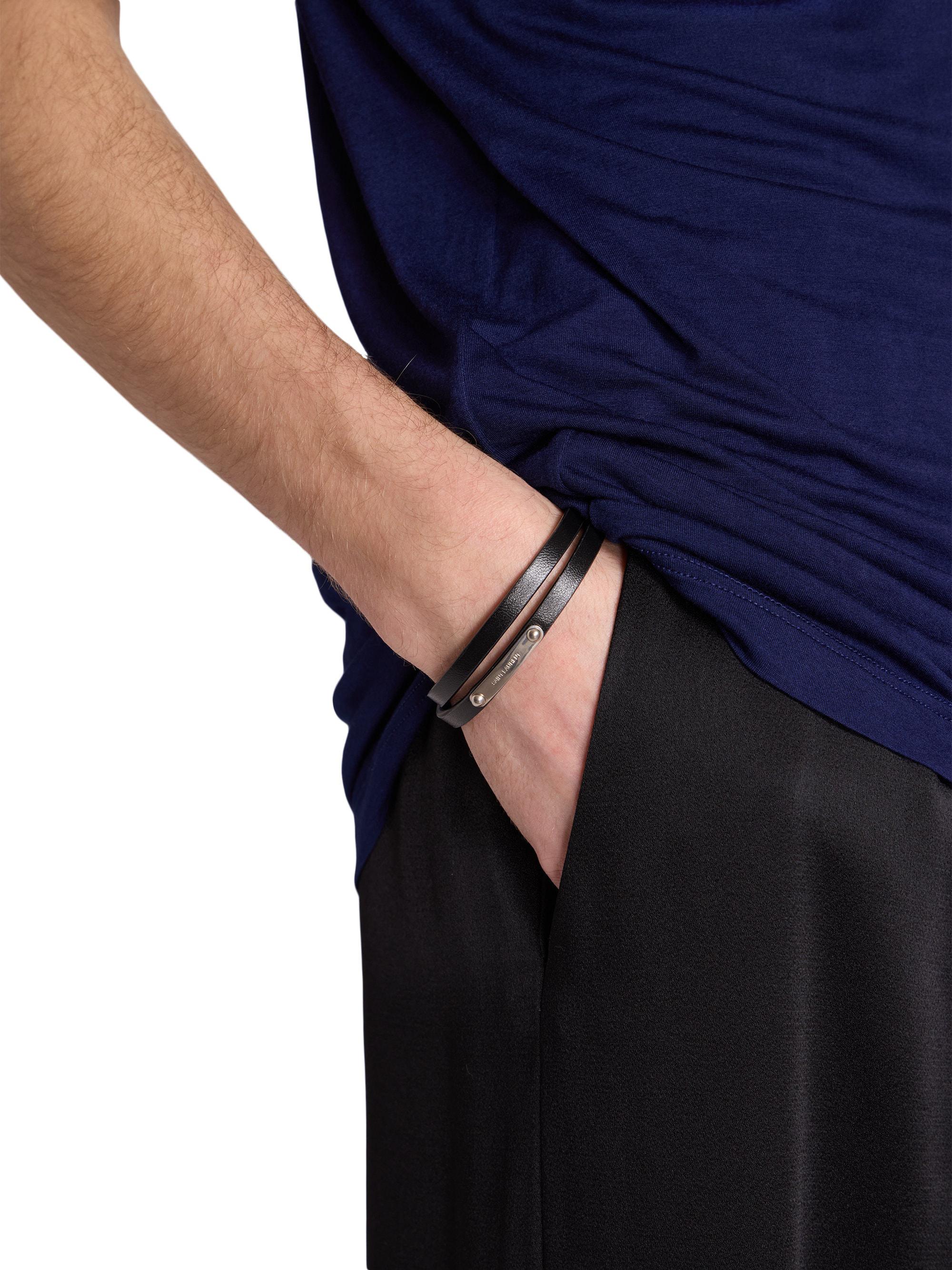 Saint Laurent Double-Wrap ID Bracelet in Leather and Metal