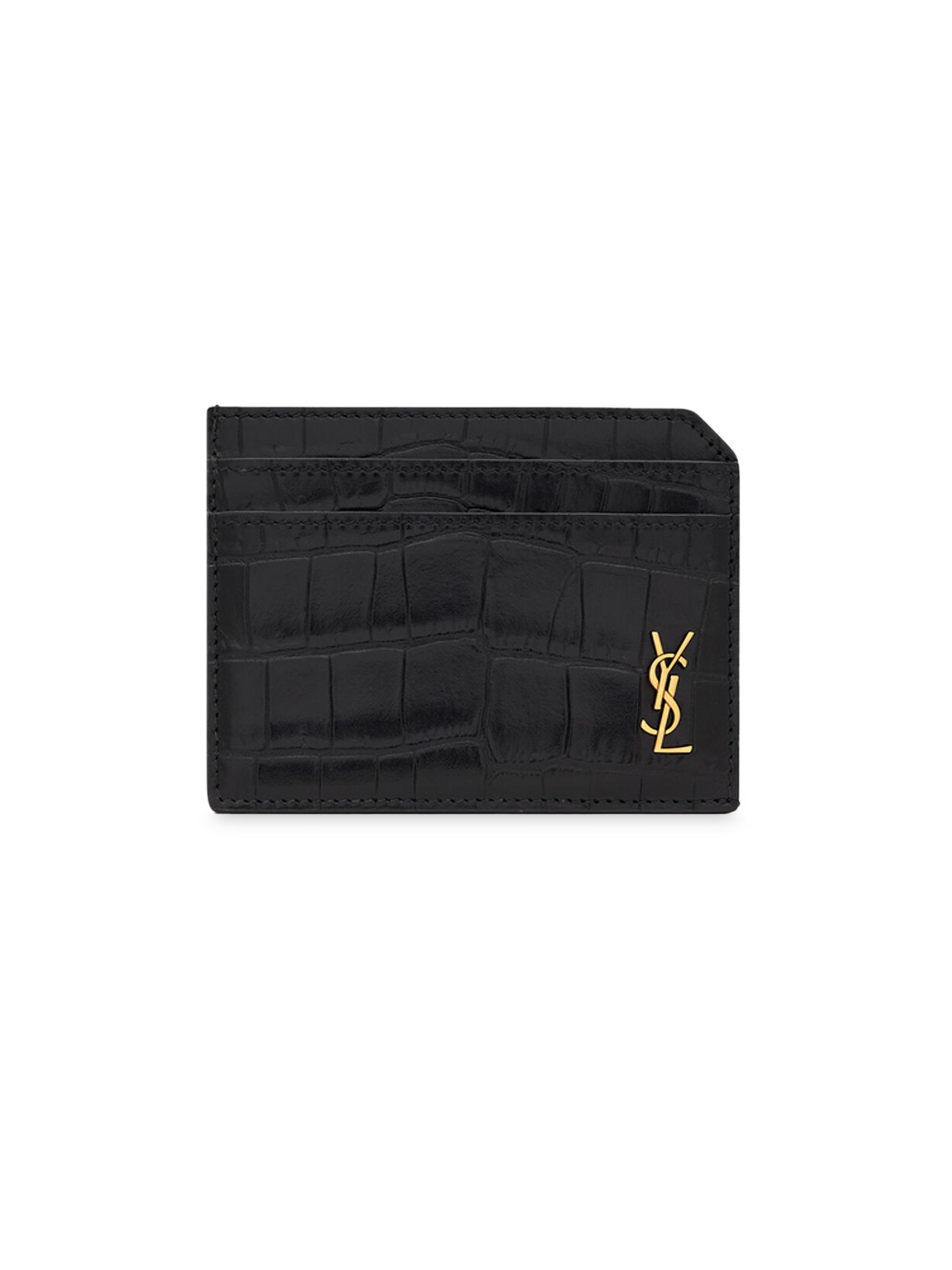 Saint Laurent Business Card Holder With Flap In Grain De Poudre