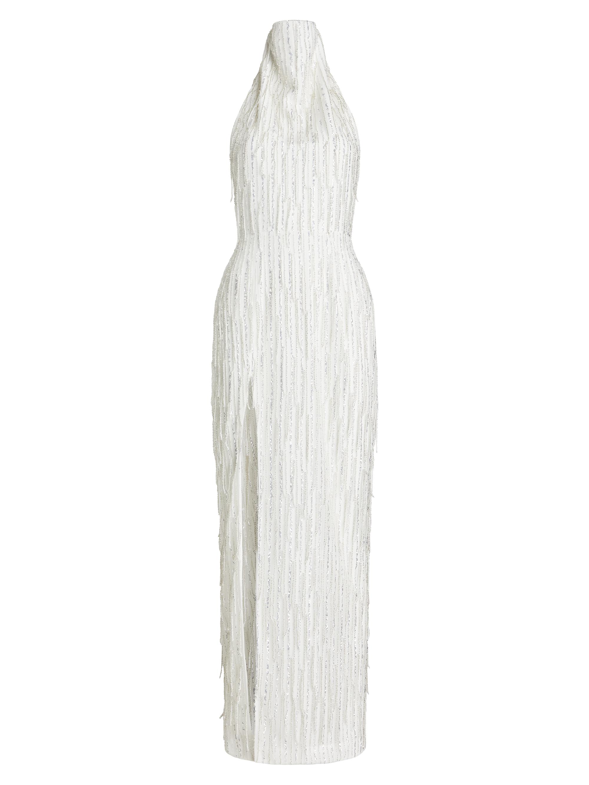 Sau Lee Women's Bonnie Sequined Fringe Mockneck Dress - White