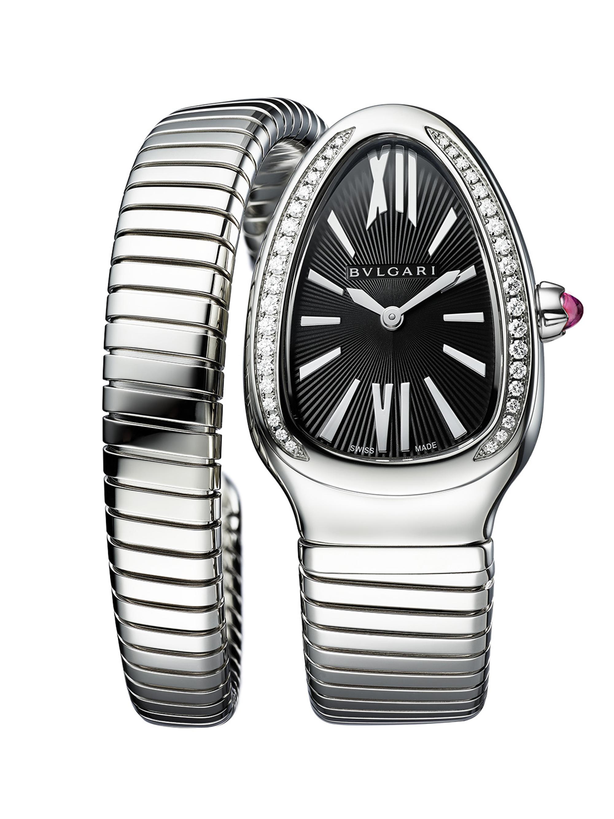 BVLGARI Women's Serpenti Tubogas Stainless Steel & 0.29 TCW Diamond Wrap Watch/35MM - Silver