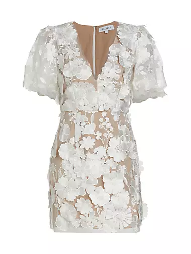 Zayla Floral Lace Puff-Sleeve Minidress