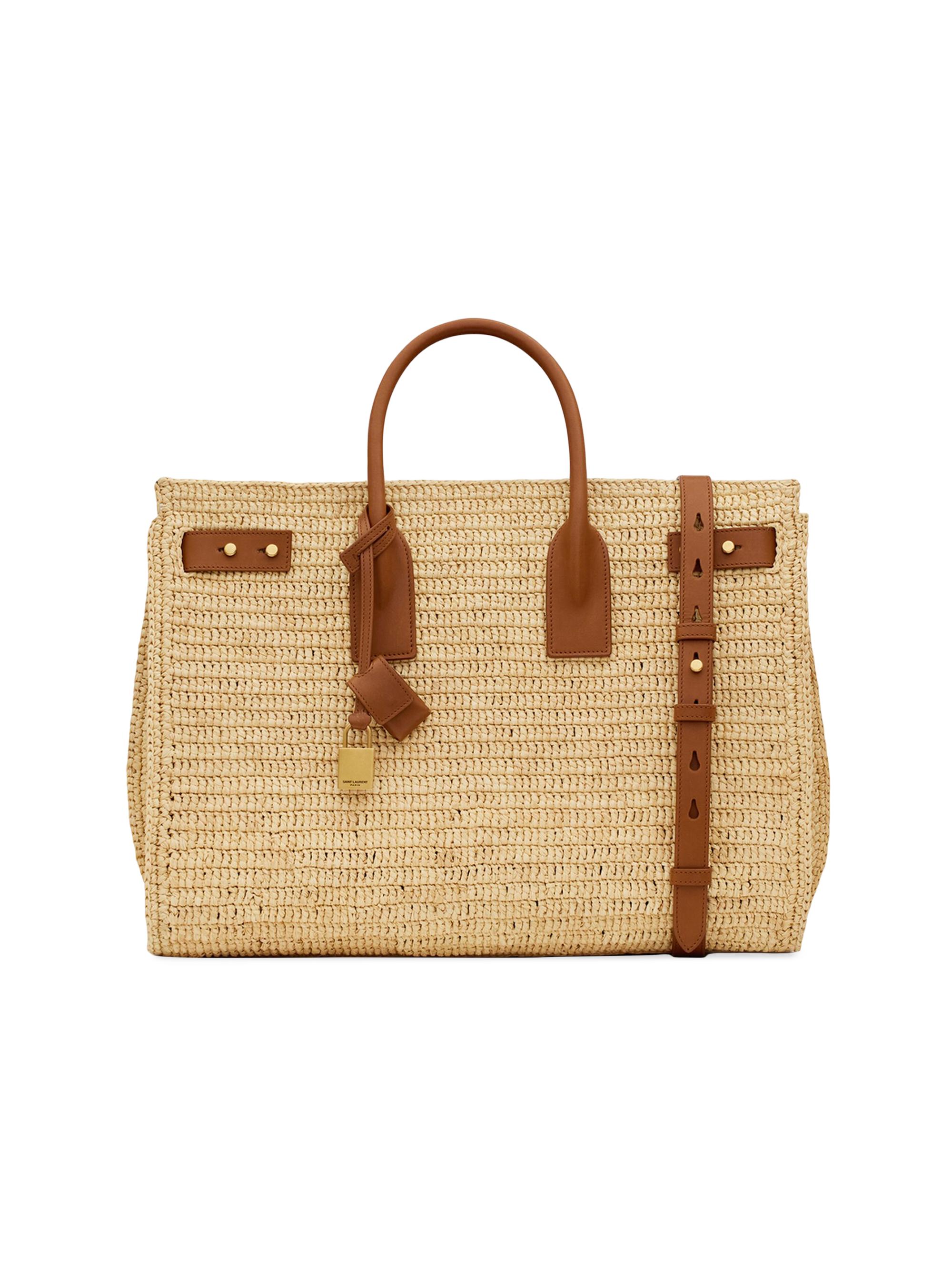 Saint Laurent Women's Sac De Jour  Supple Handbag in Raffia and Vegetable-Tanned Leather - Natural Brick
