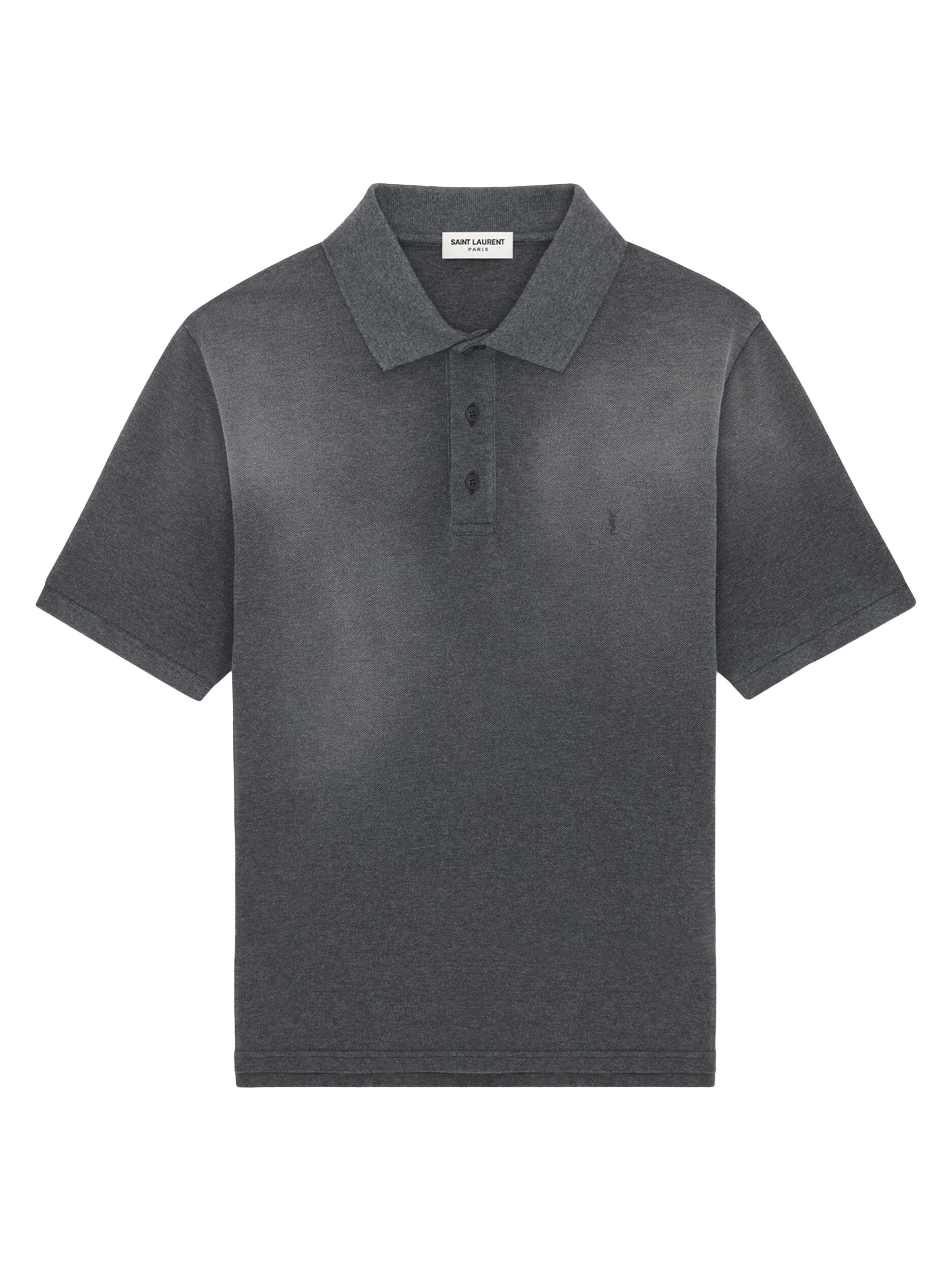 Saint Laurent Men's Cassandre Polo Shirt in Cotton Piqué - Gris