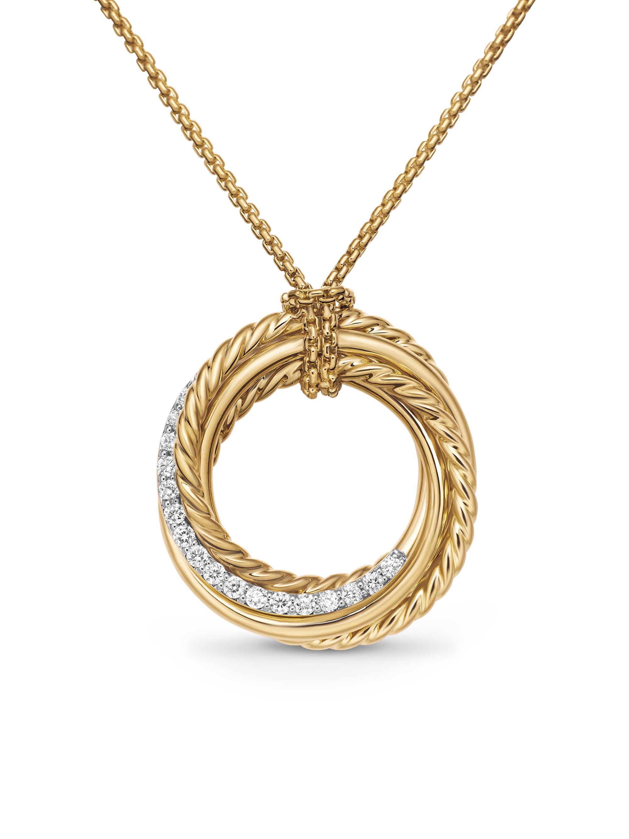 David Yurman Women's Crossover Pendant Necklace in K Yellow Gold with Diamonds, 21MM - Diamond