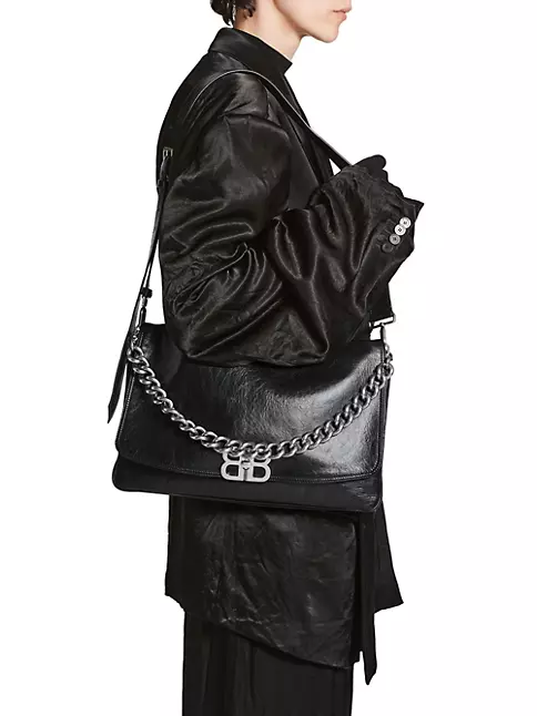 BB Soft Small Flap Leather Shoulder Bag in Black - Balenciaga