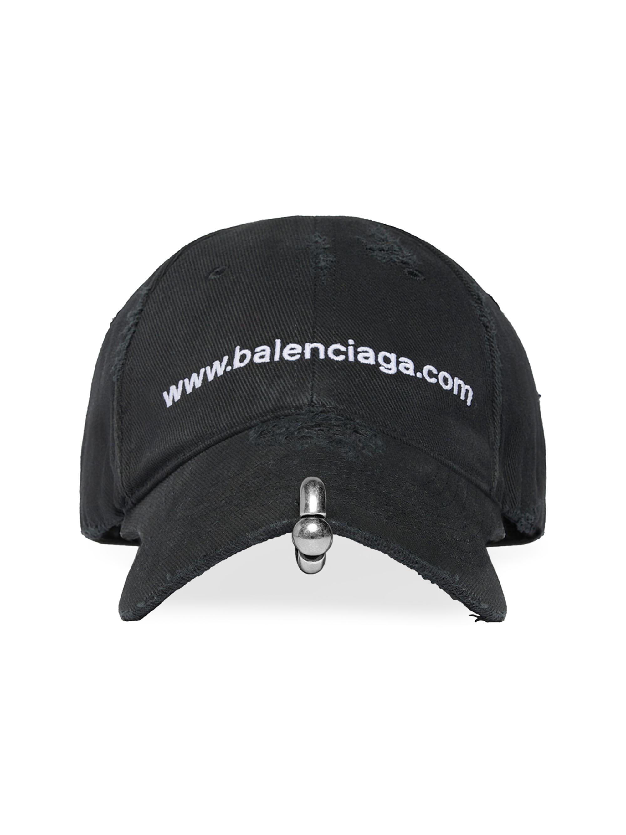 Balenciaga Men's Front Piercing Baseball Cap - Black Faded