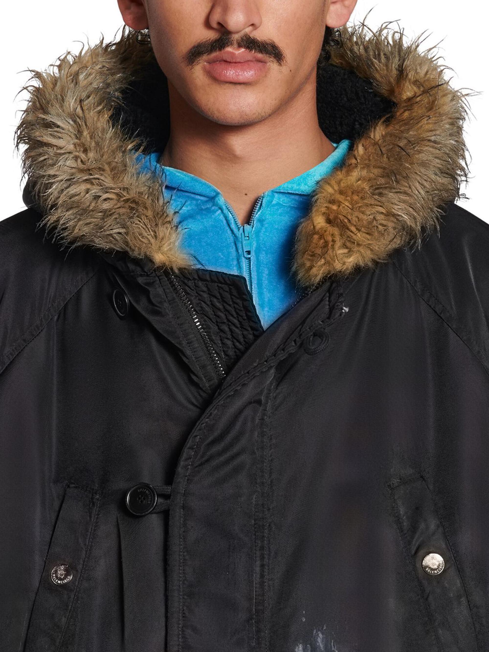 ジャケット・アウター BALENCIAGA fur coat navy F Balenciaga Blue Notched Faux-Fur Coat Balenciaga