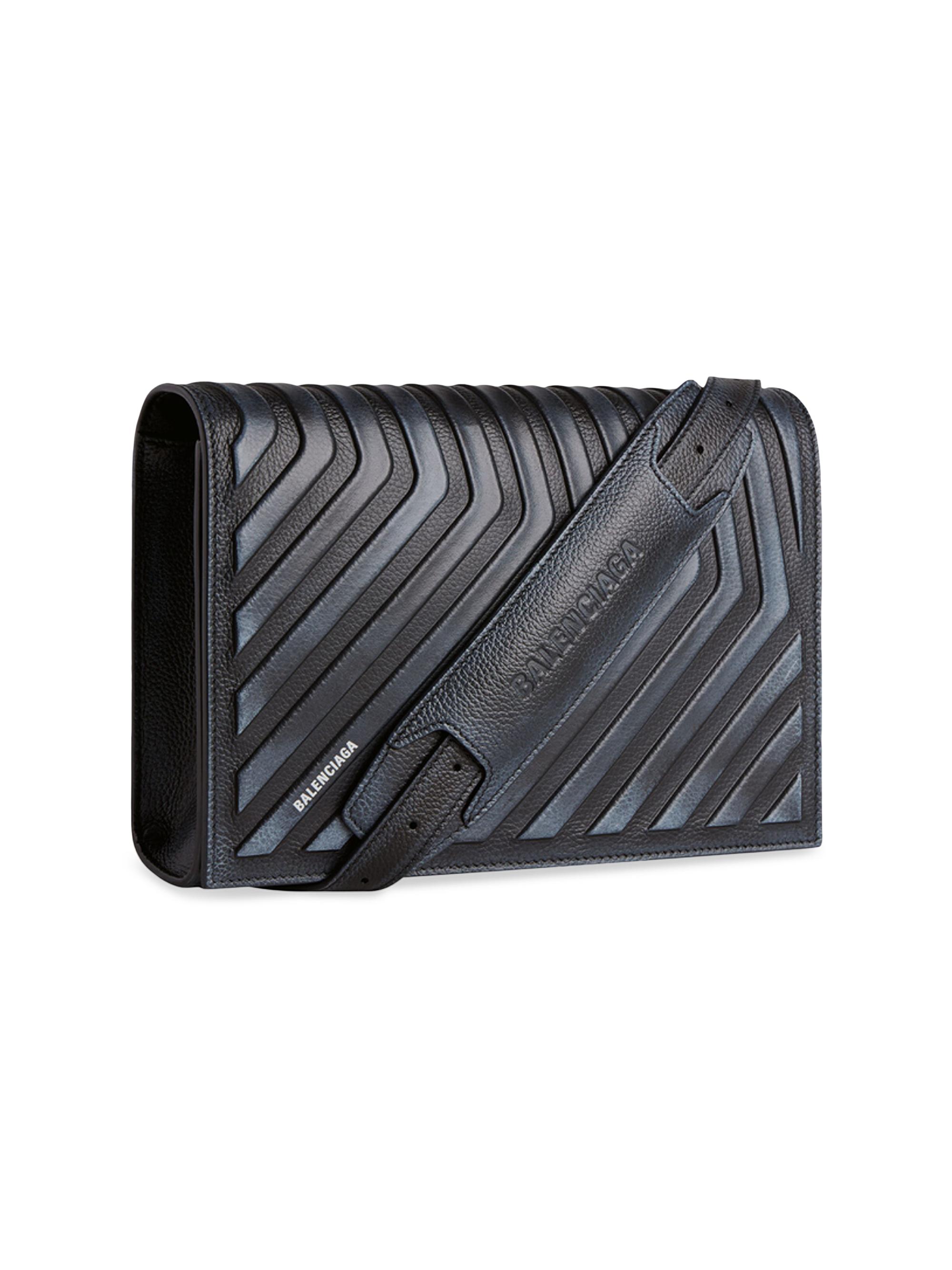 Balenciaga Men's Car Flap Bag With Strap Dirty Effect - Black