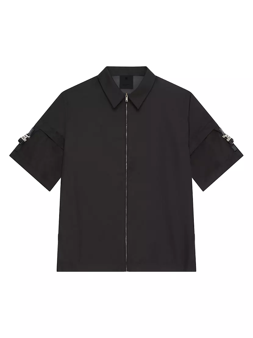 Boxy Fit Zipped Shirt In Technical Fabric With Buckles