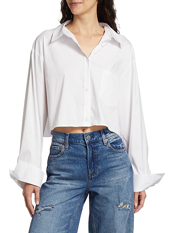 Shop Alice + Olivia Finely Cropped Oversized Shirt | Saks Shop Alice + Olivia Finely Cropped Oversized Shirt | Saks