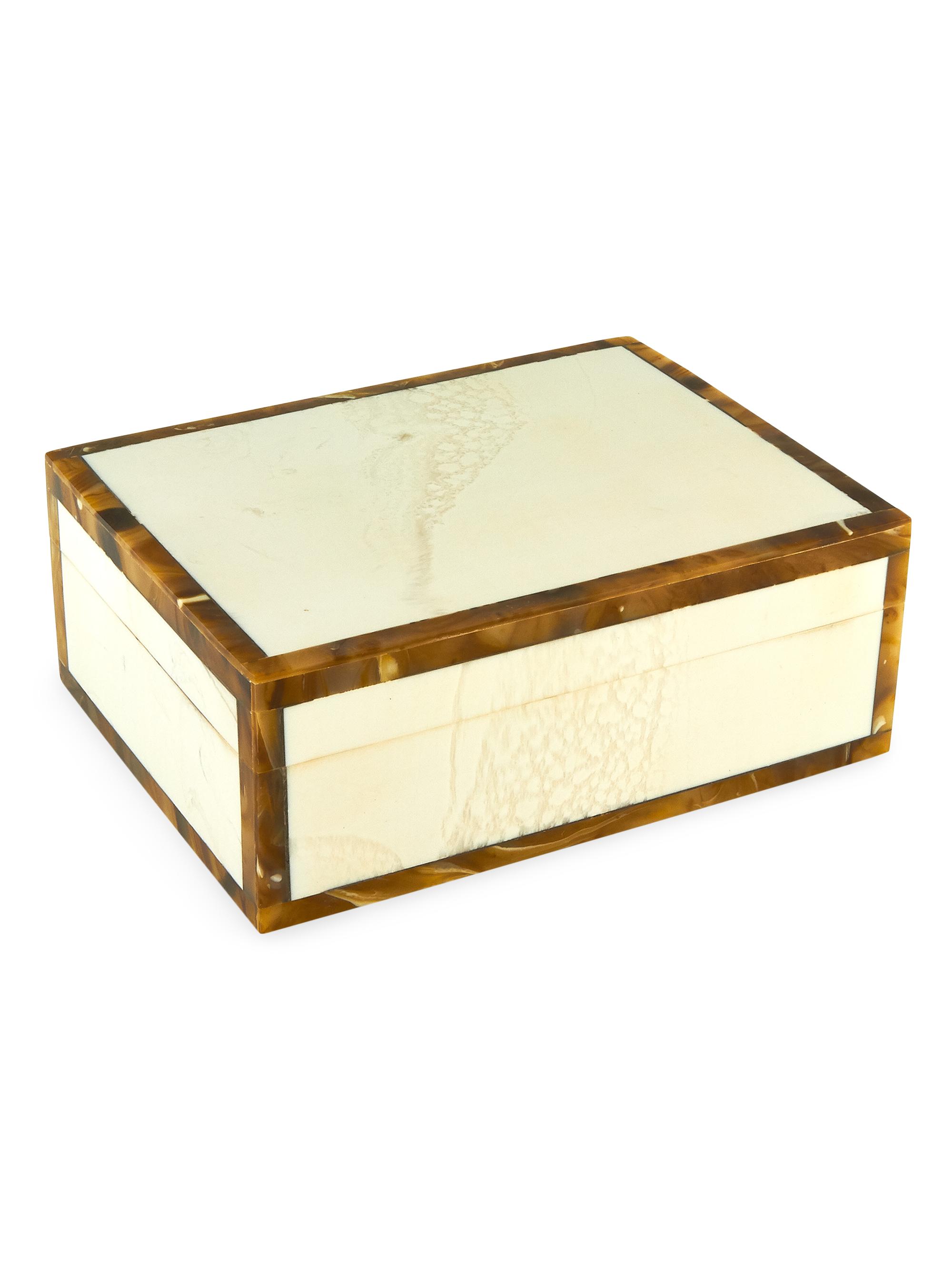 Tizo Resin Bone With Faux Horn Border Box - Natural White Brown