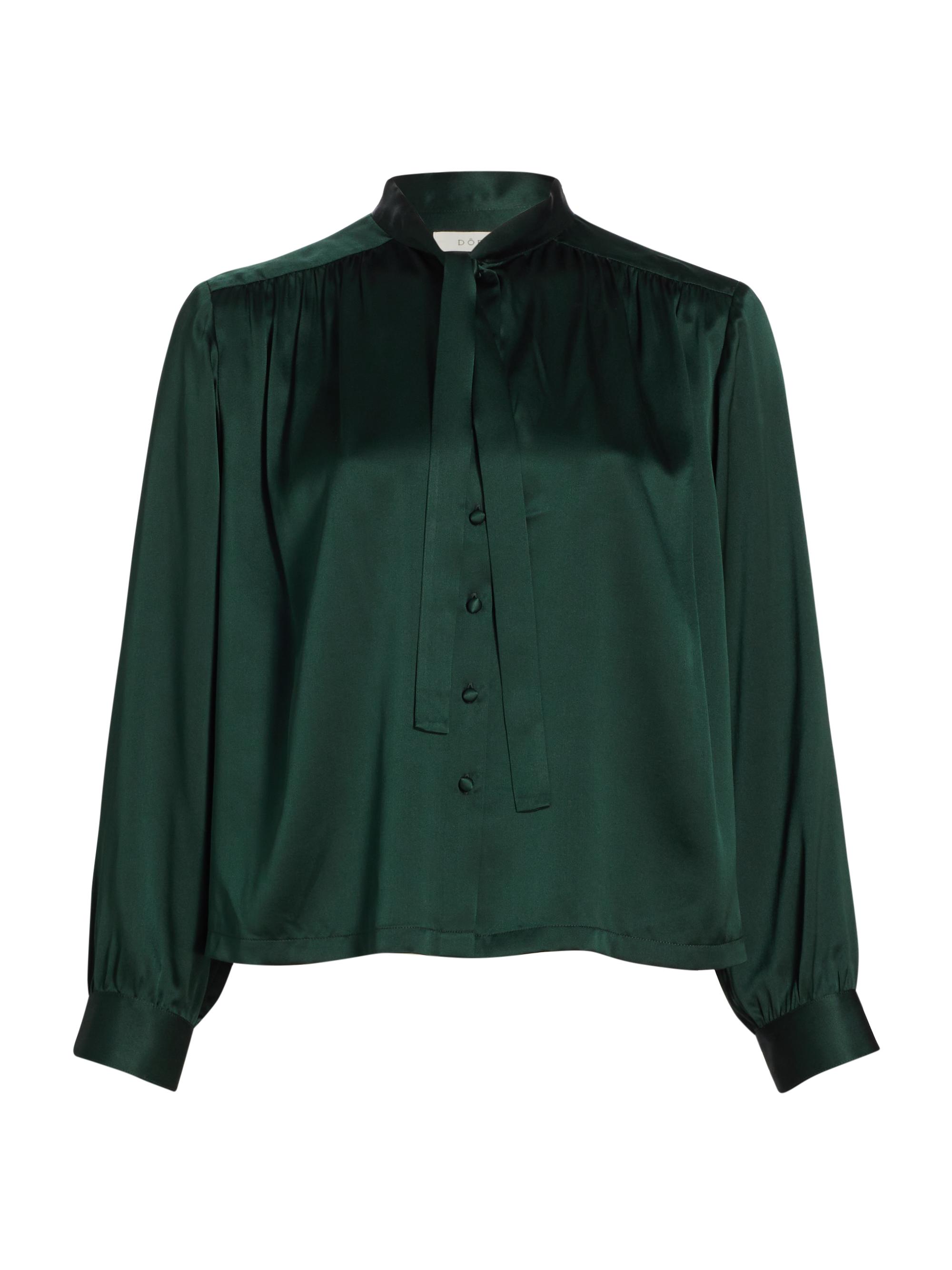 DÔEN Women's Judith Silk Tieneck Blouse - Alpine Green