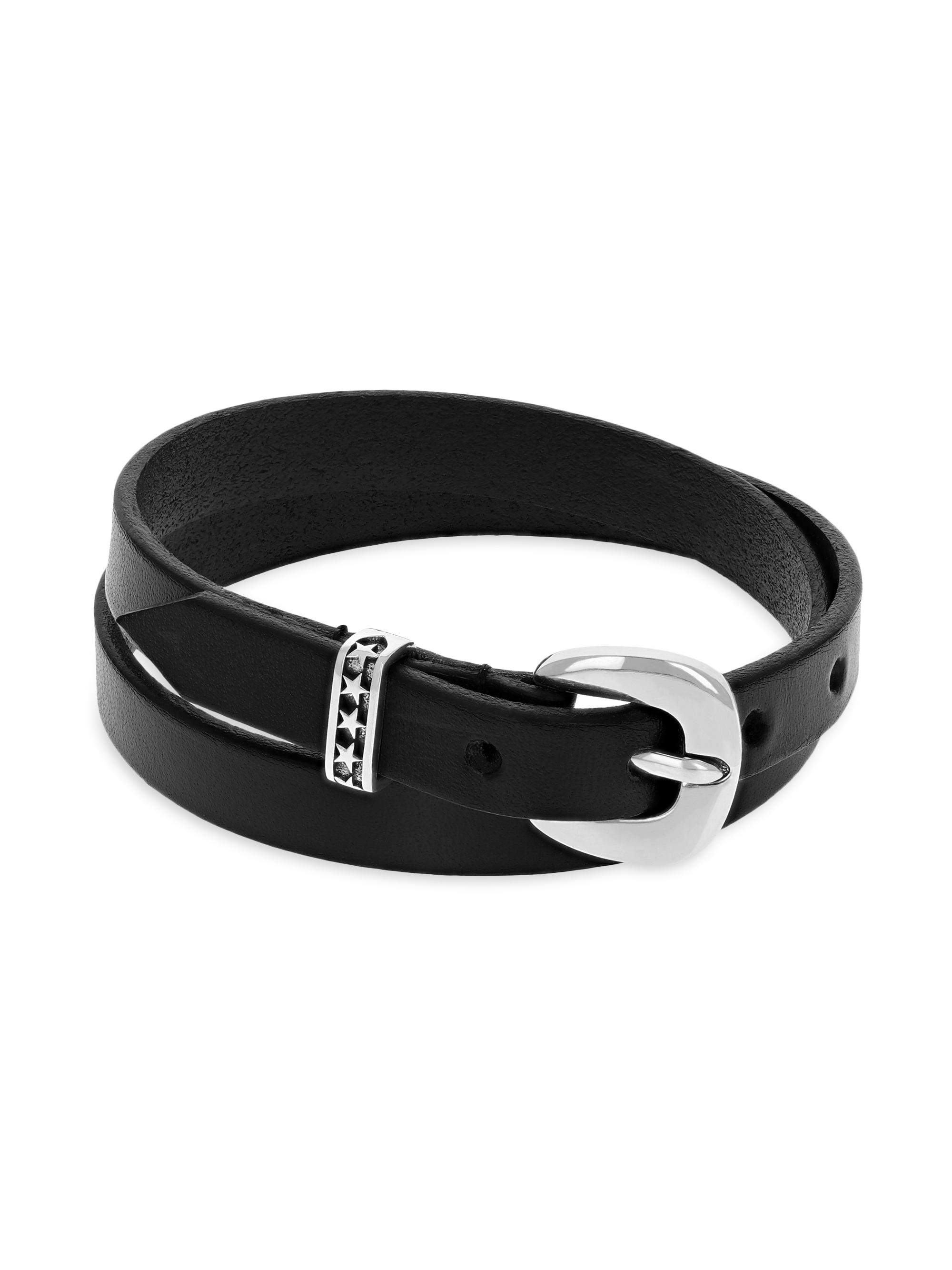 King Baby Studio Men's Double Wrap Leather Bracelet - Black