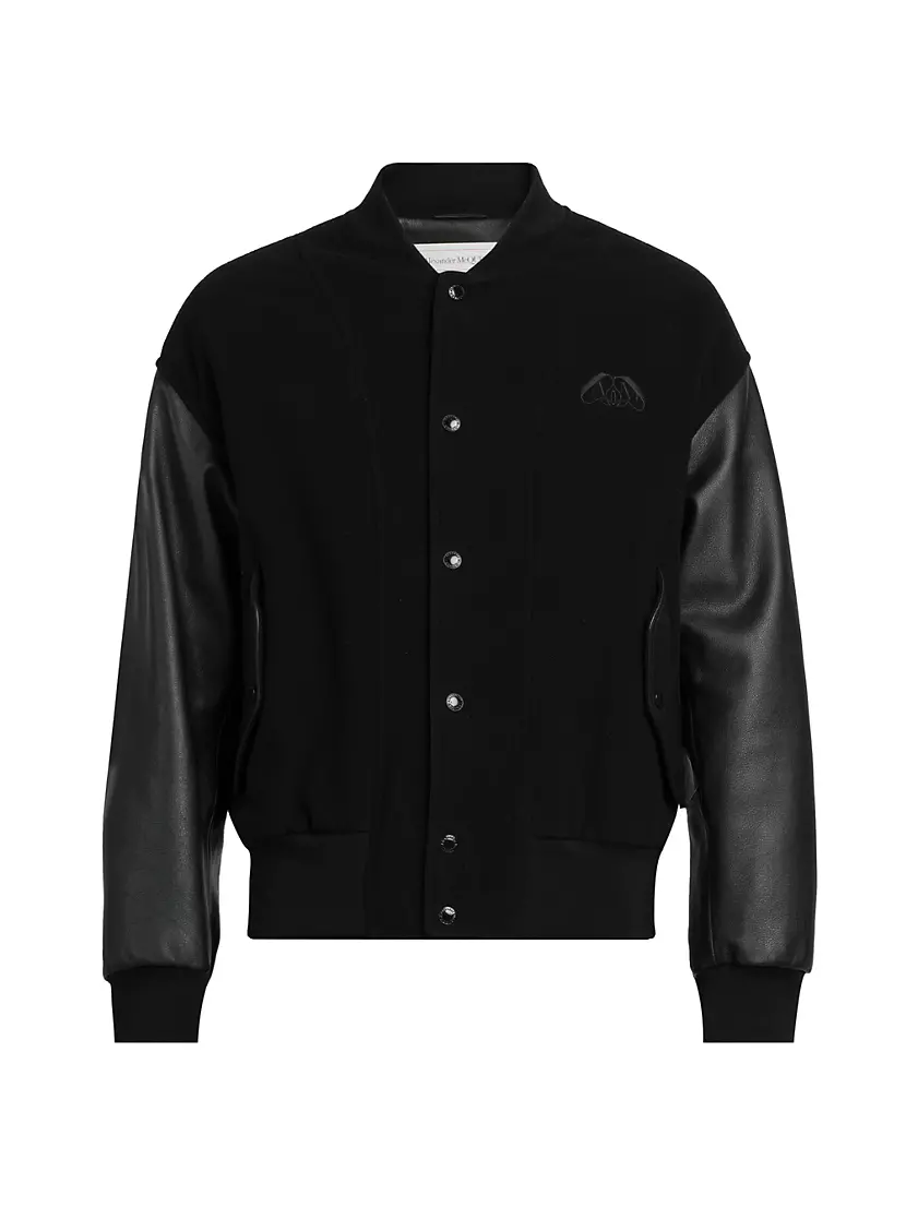 Shop Alexander McQueen Wool-Blend & Leather Bomber Jacket