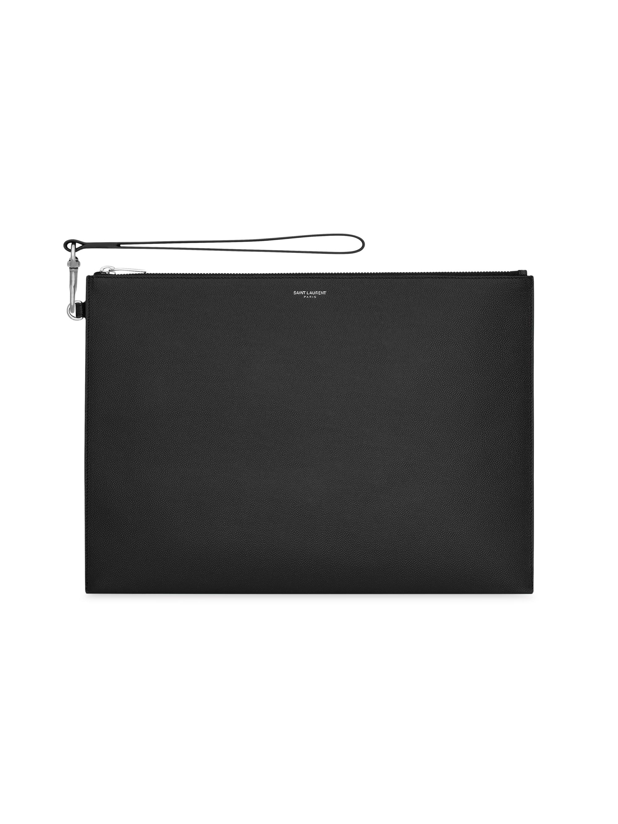 Saint Laurent Men's  Paris Document Holder In Grain De Poudre Embossed Leather - Black