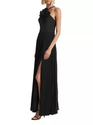 Marchesa pleated tiered gown - Black