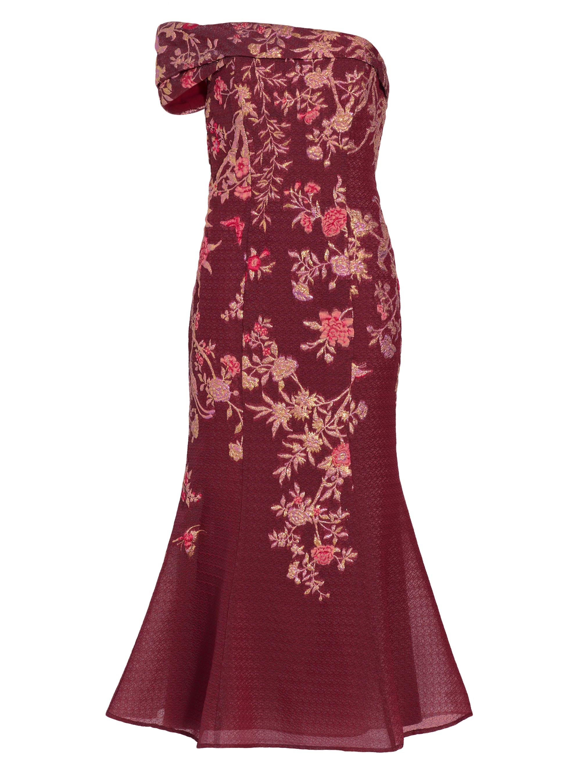 Marchesa Notte Women's Metallic Floral Flare Midi-Dress - Wine