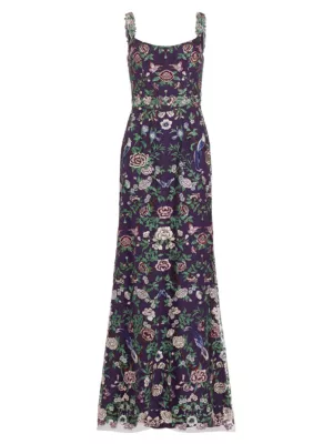 Marchesa Notte Women's Floral-Embroidered Tulle Gown - Amethyst
