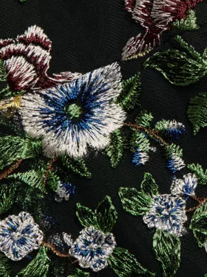 Botanical Embroidered Tulle Midi-Dress