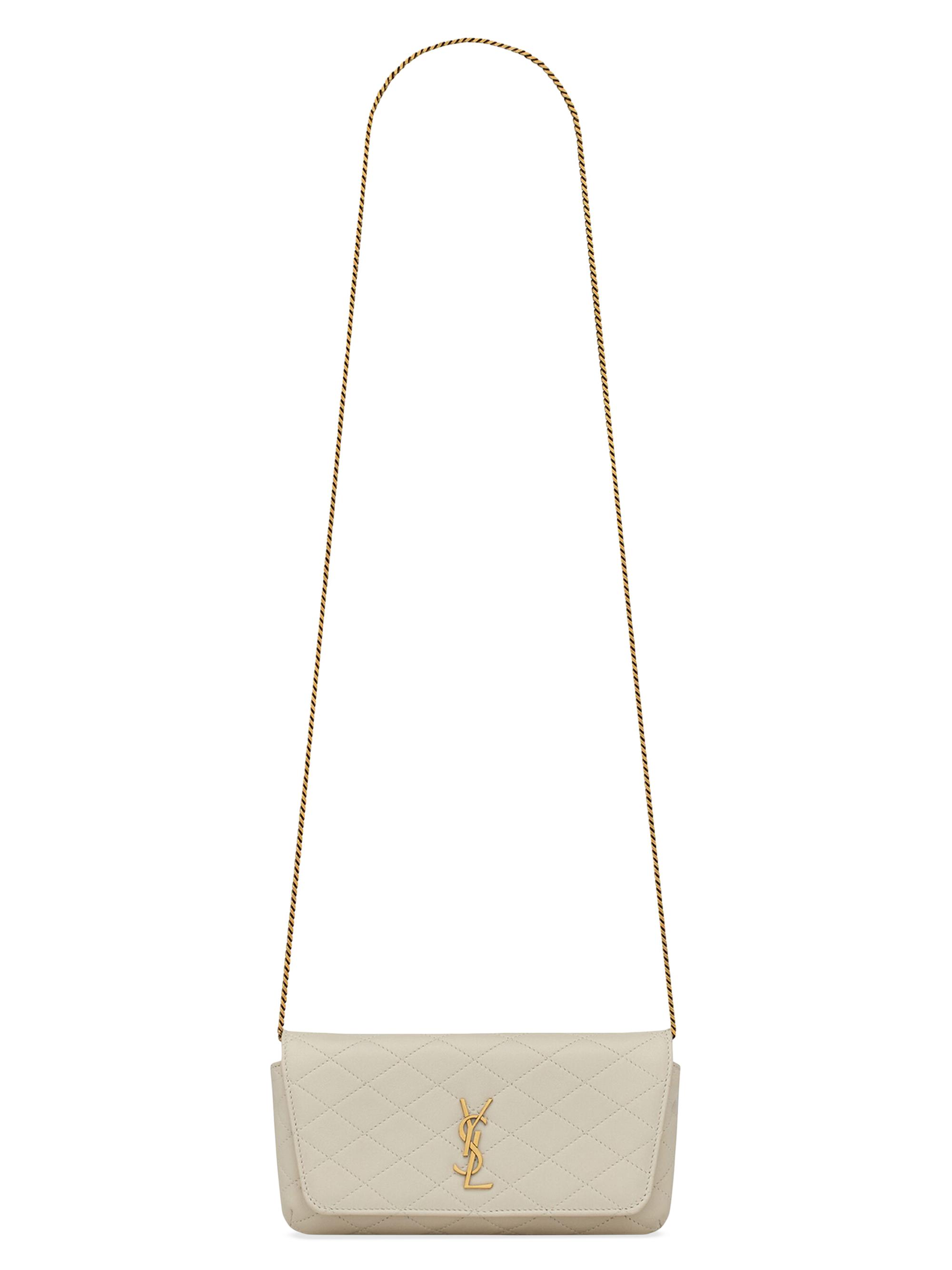 Saint Laurent Women's Gaby Chain Phone Holder In Quilted Lambskin - Blanc Vintage