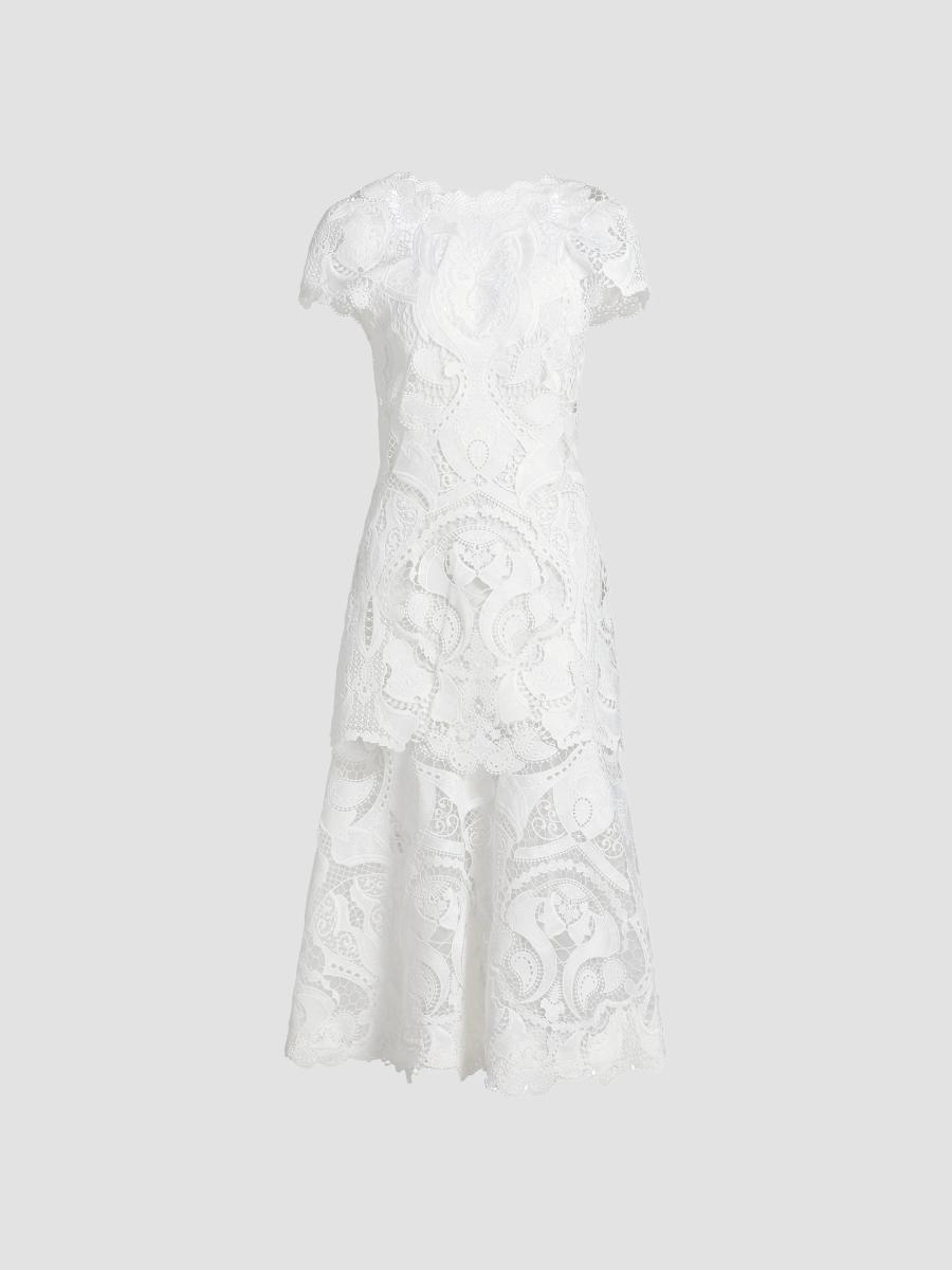 SIMKHAI Laura Cap-Sleeve Lace Midi-Dress | Saks Fifth Avenue