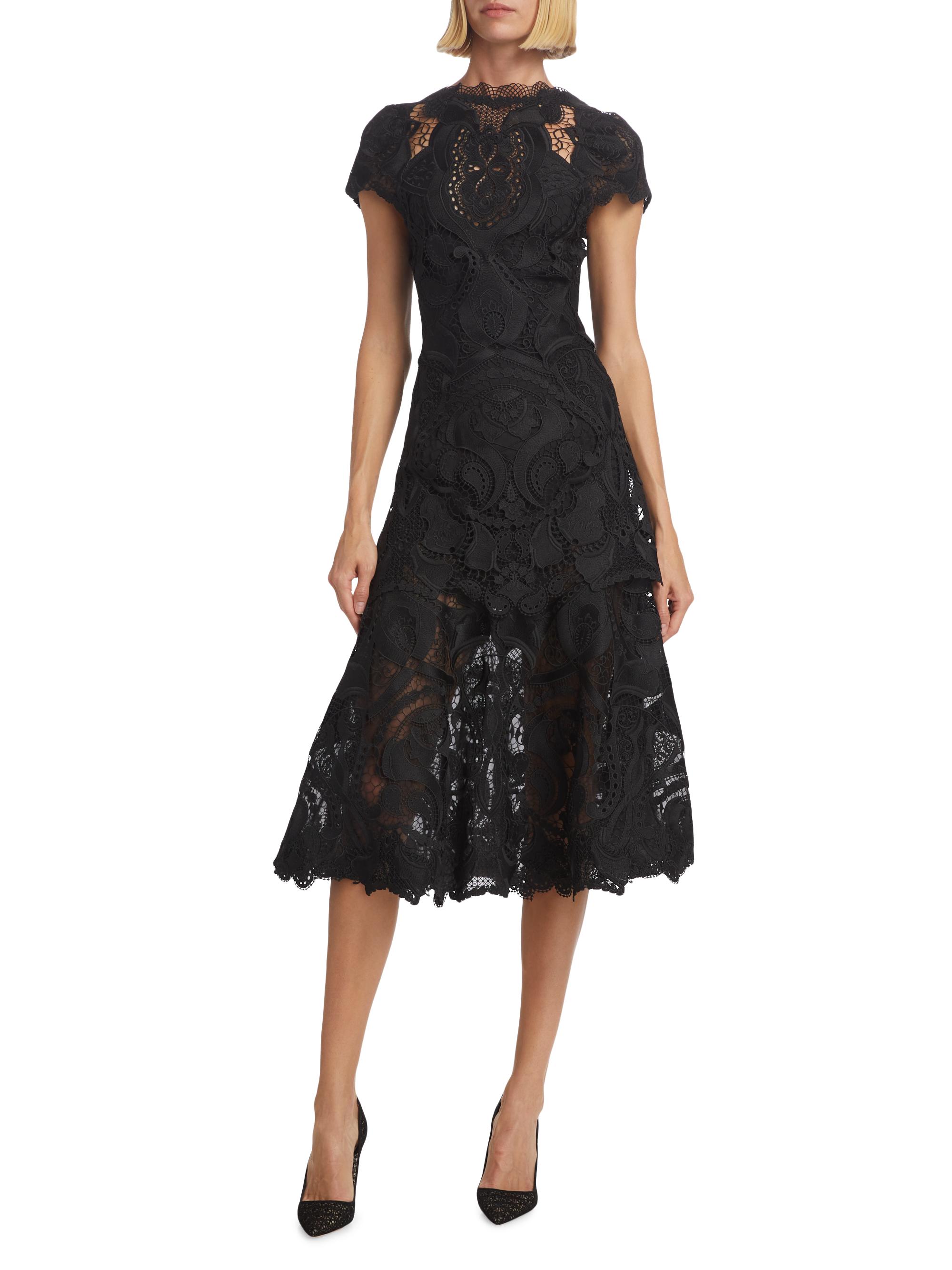SIMKHAI Laura Cap-Sleeve Lace Midi-Dress | Saks Fifth Avenue