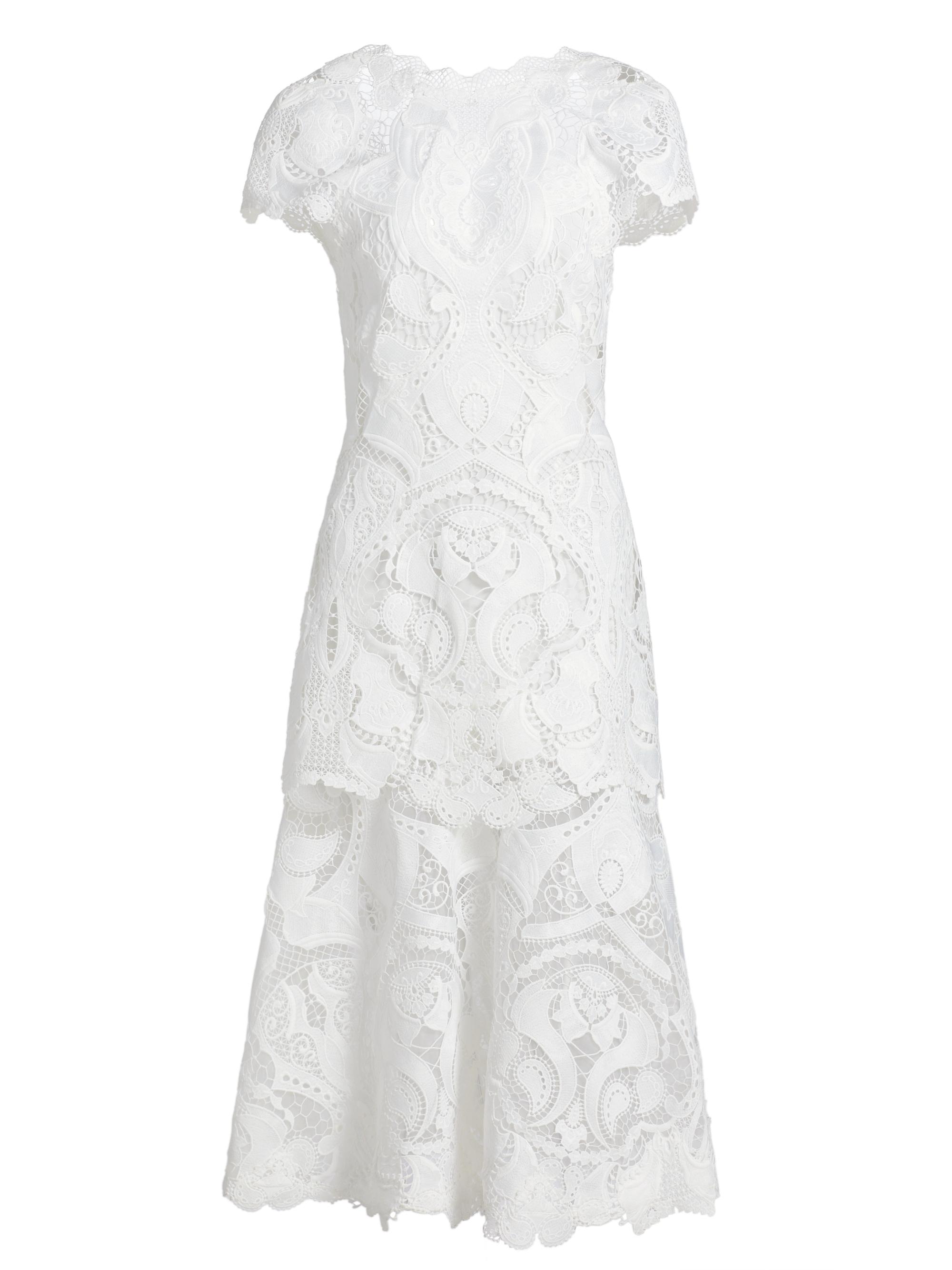 SIMKHAI Women's Laura Cap-Sleeve Lace Midi-Dress - White