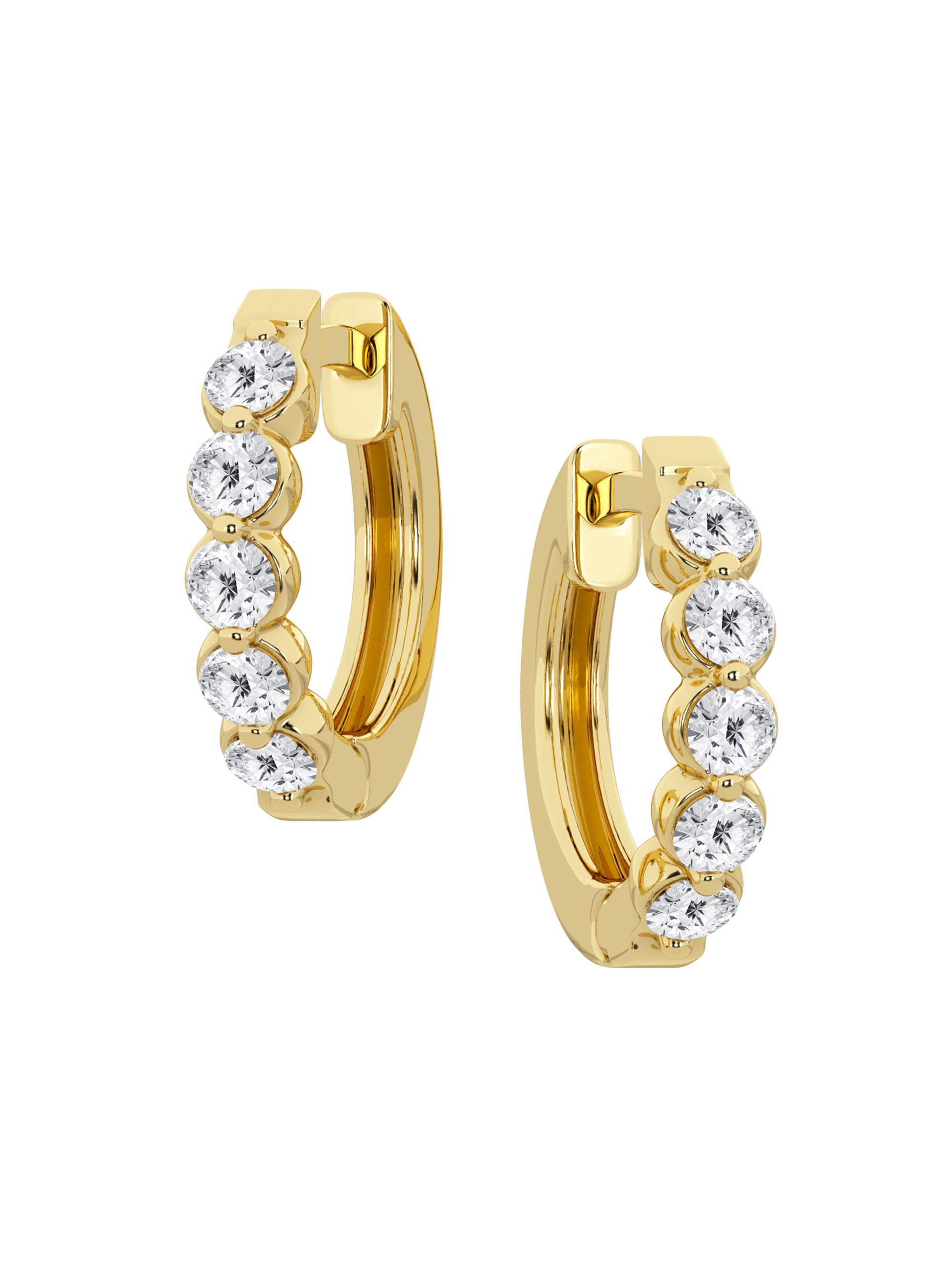 Saks Fifth Avenue Collection Women's 14K Yellow Gold & 0.83 TCW Natural Diamond Huggie Hoop Earrings - Yellow Gold