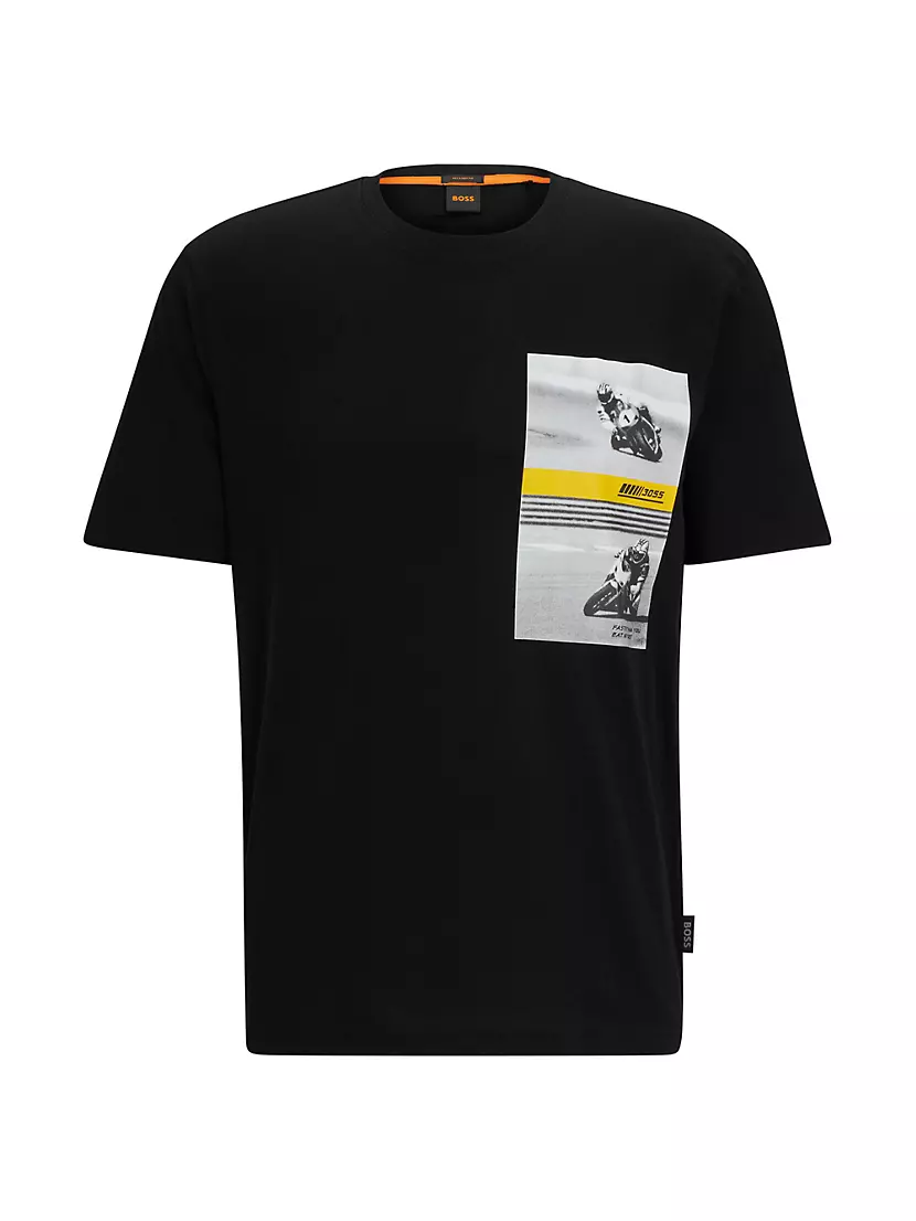 Print BOSS Relaxed-Fit Fifth T-Shirt Shop Saks Avenue | Cotton Motorbike-Racing With