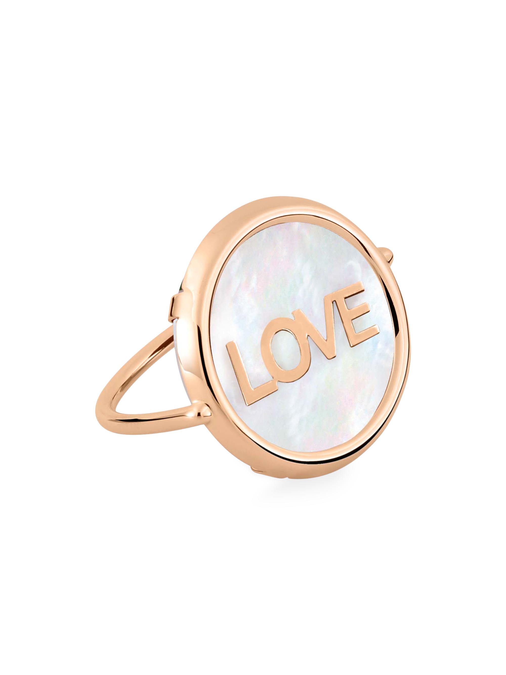 Ginette NY Women's Initial Love 18K Rose Gold & Mother-Of-Pearl Disc Ring - Rose Gold
