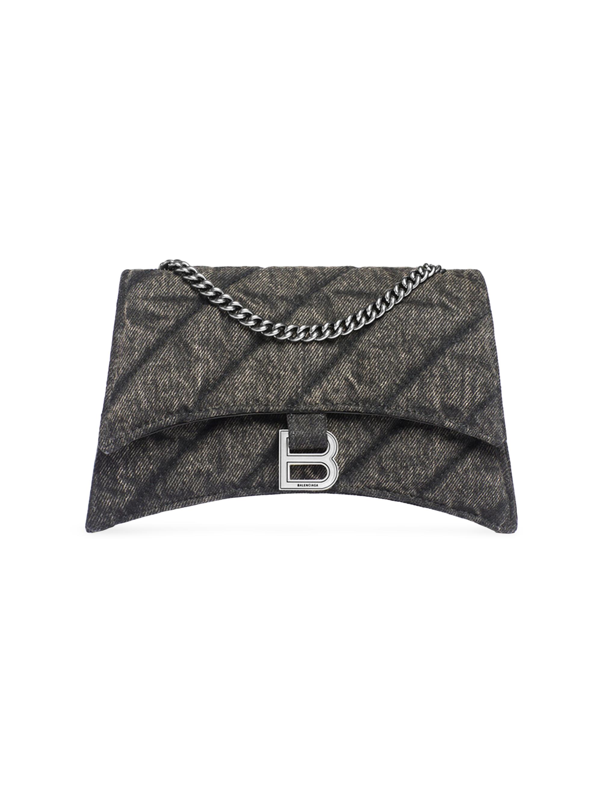 Balenciaga Women's Crush  Chain Bag Quilted Denim - Black