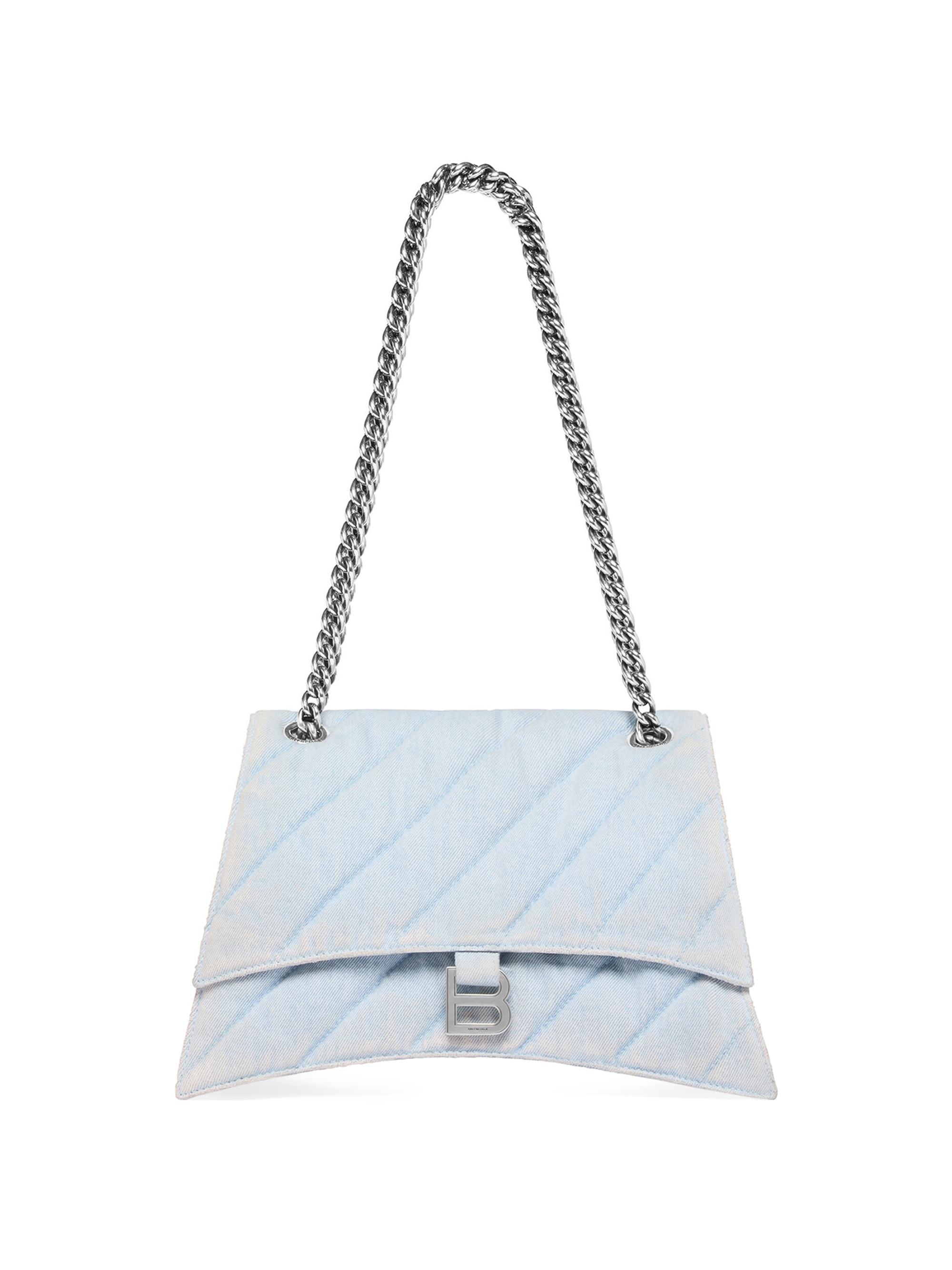 Balenciaga Women's Crush  Chain Bag Quilted Denim - Light Blue