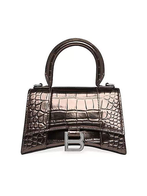 Balenciaga - Hourglass XS Handbag Metallized Crocodile Embossed