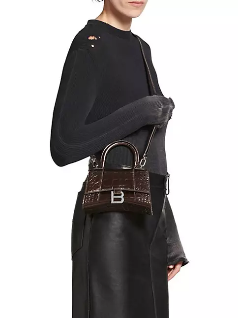 Balenciaga Black Croc Xs Soft Hourglass Bag
