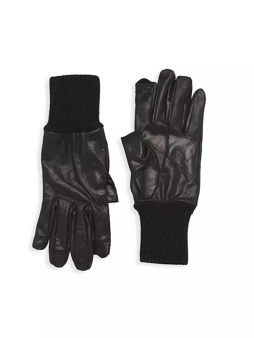 Saks Fifth Avenue Women's Leather Cashmere Lined Tech Gloves - Black - Size 8.5