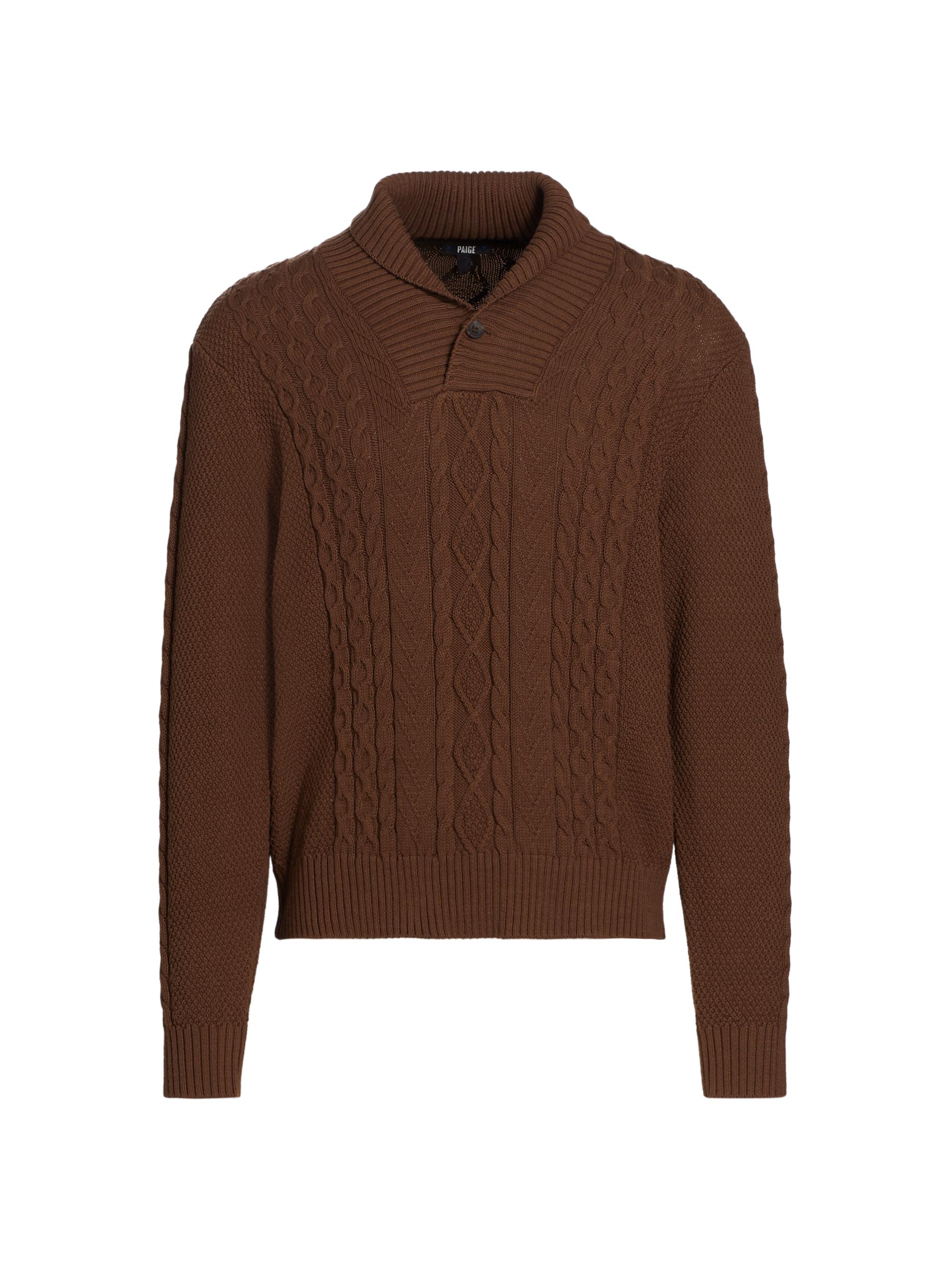 Paige Men's Cobb Cable-Knit Sweater - Burnt Hazelnut