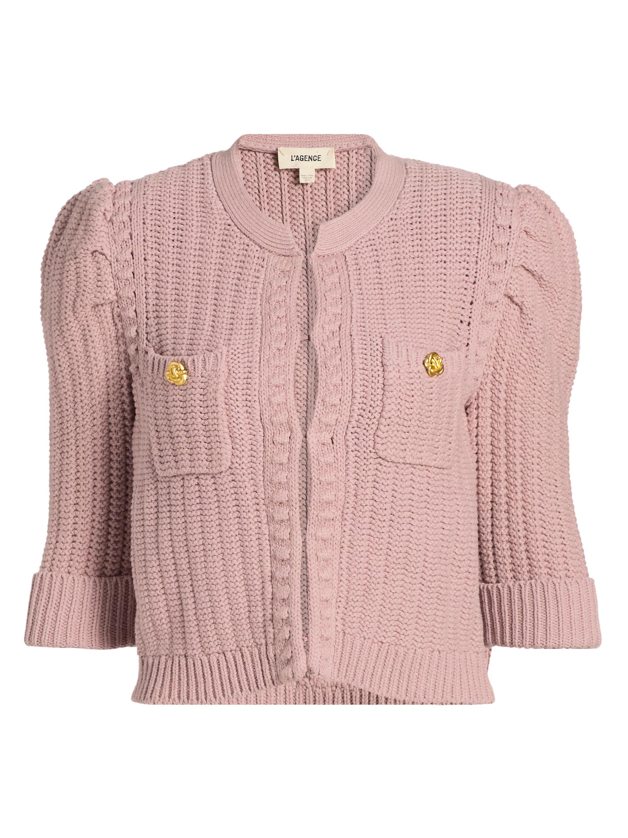 L'AGENCE Women's Delilah Cropped Textured Cardigan - Light Mauve Gold