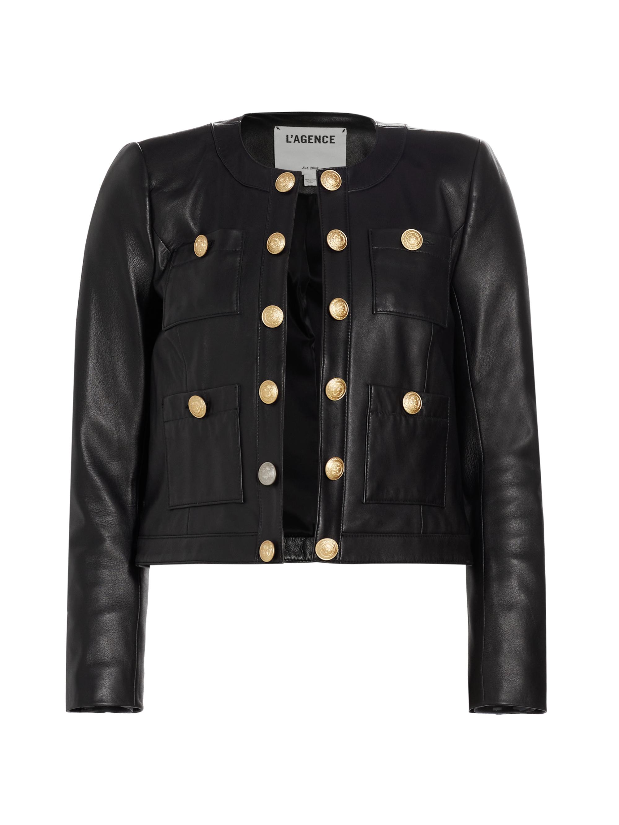 L'AGENCE Jayde Collarless Leather Jacket | Saks Fifth Avenue