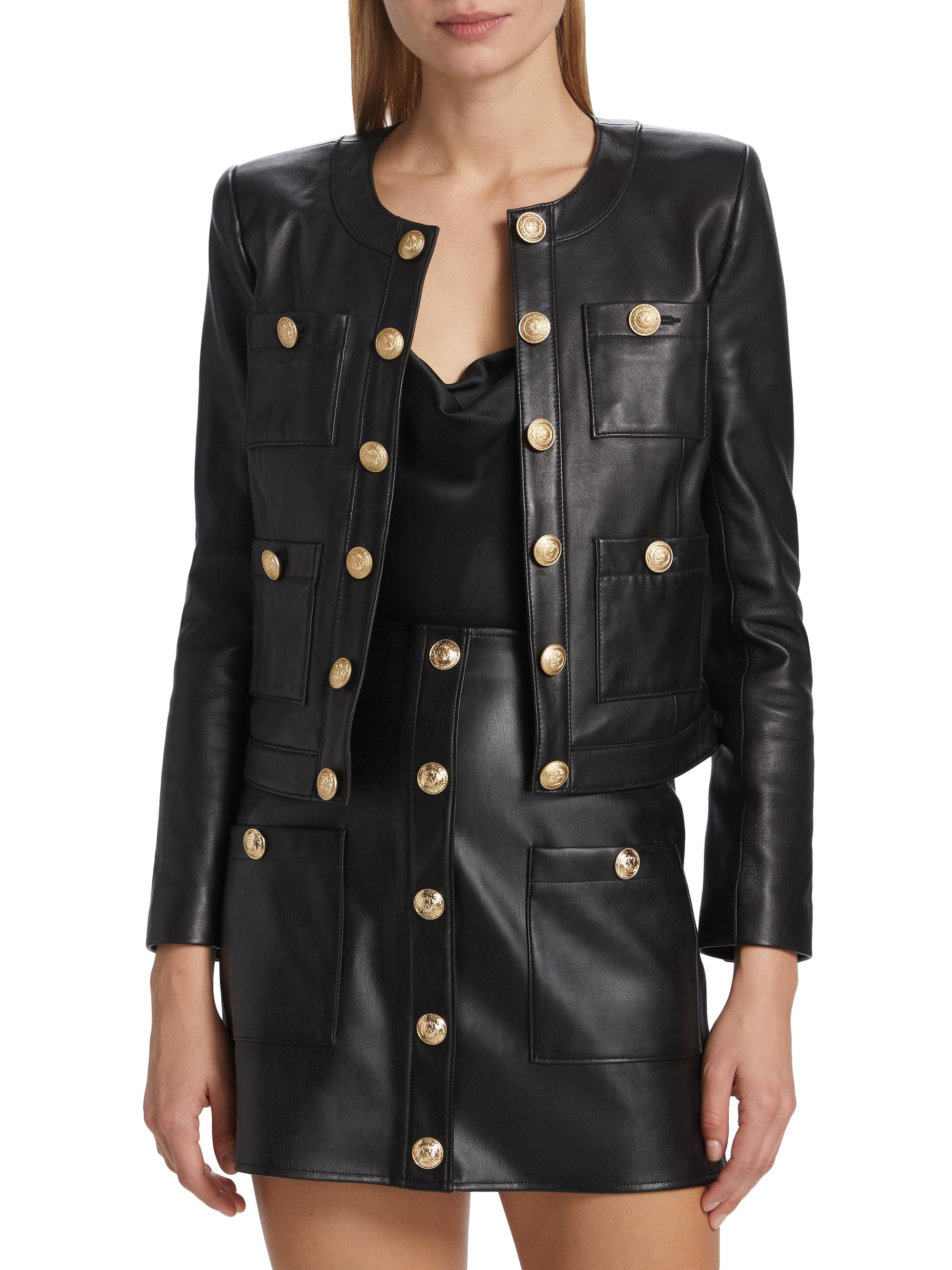 L'AGENCE Jayde Collarless Leather Jacket | Saks Fifth Avenue