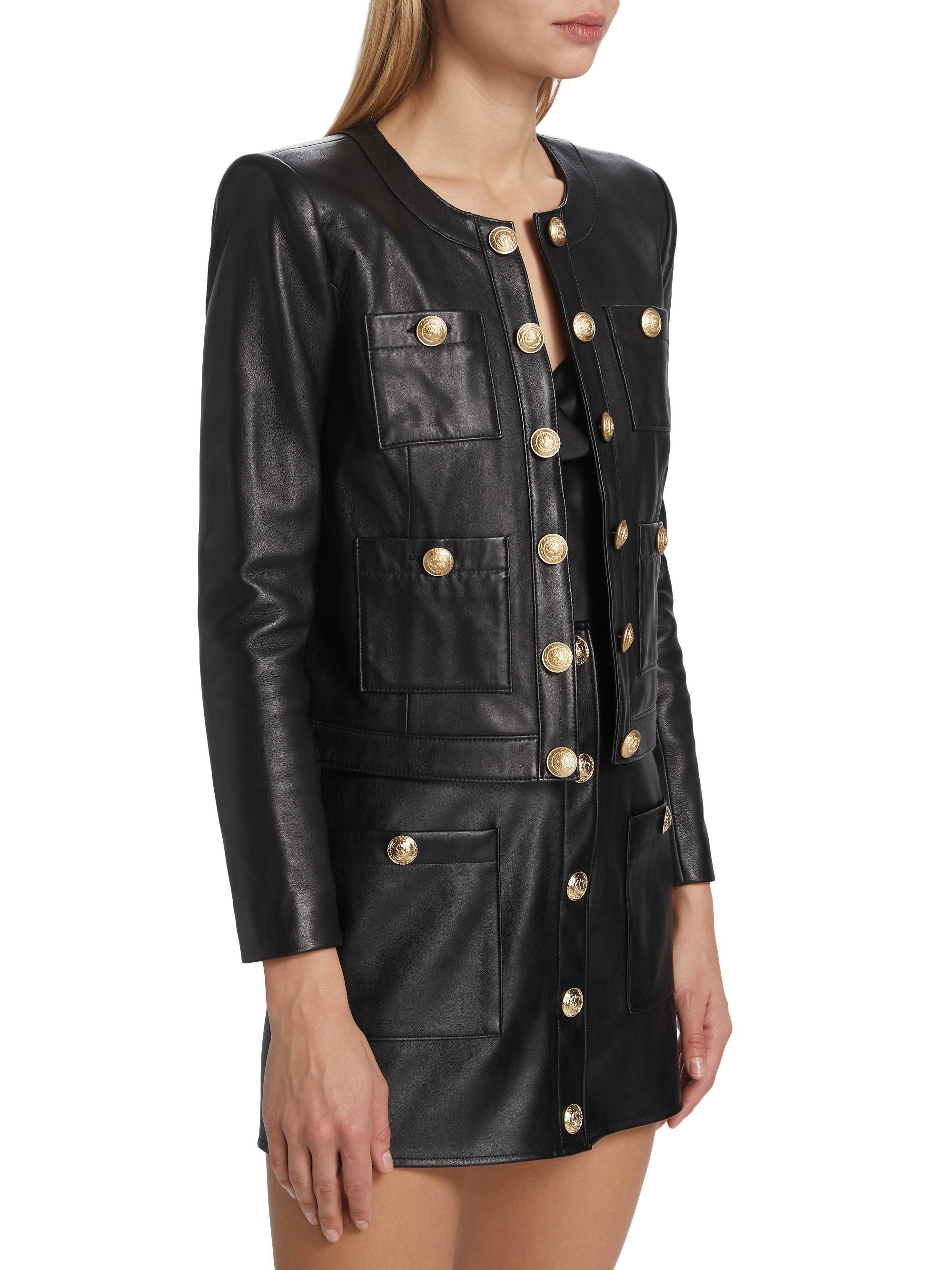 L'AGENCE Jayde Collarless Leather Jacket | Saks Fifth Avenue