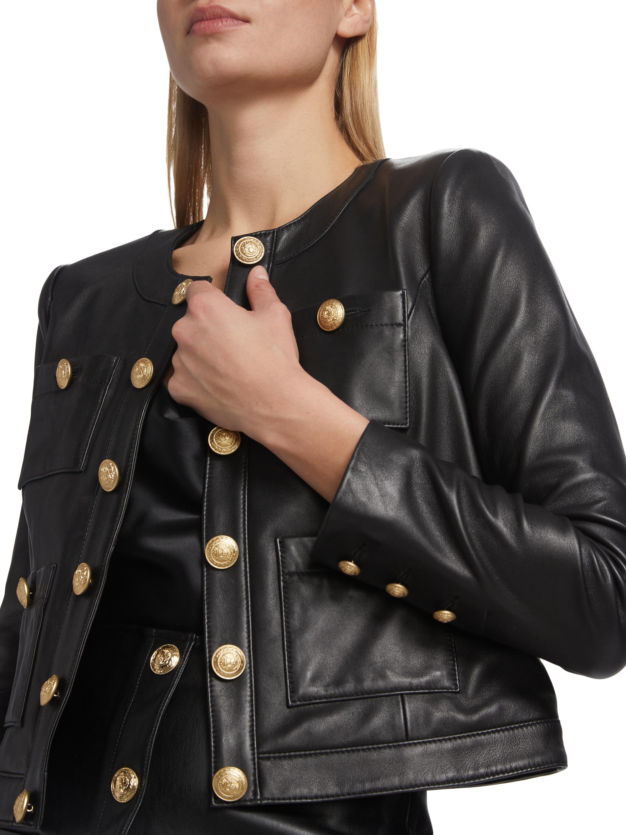L'AGENCE Jayde Collarless Leather Jacket | Saks Fifth Avenue